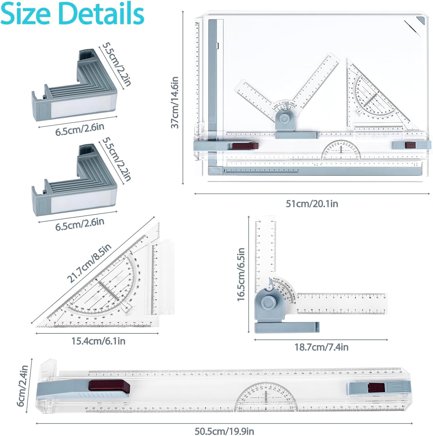 SOCROTO A3 Drafting Board Multifunctional Portable Drafting Table Graphic Architectural Sketch Portable Drafting Board with Clear Rule Parallel Motion and Angle Adjustable Measuring System image number 3