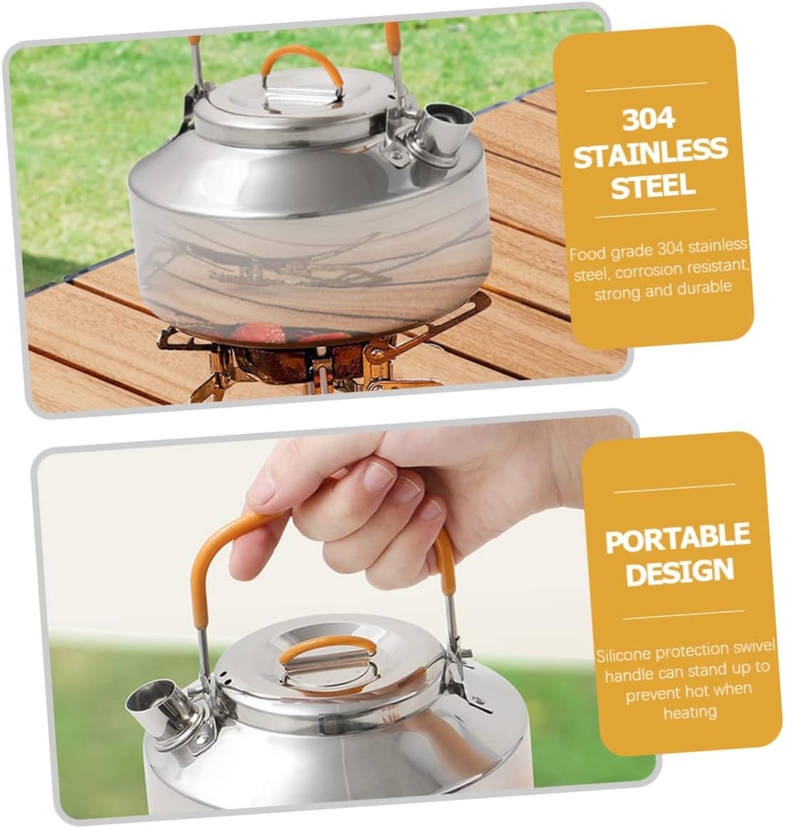 Kisangel Stainless Steel Tea Kettle 0.8L Outdoor Water Kettle Camping Pot Whistling Teapot Portable Lightweight Mirror Finish for Hiking and Travel image number 2