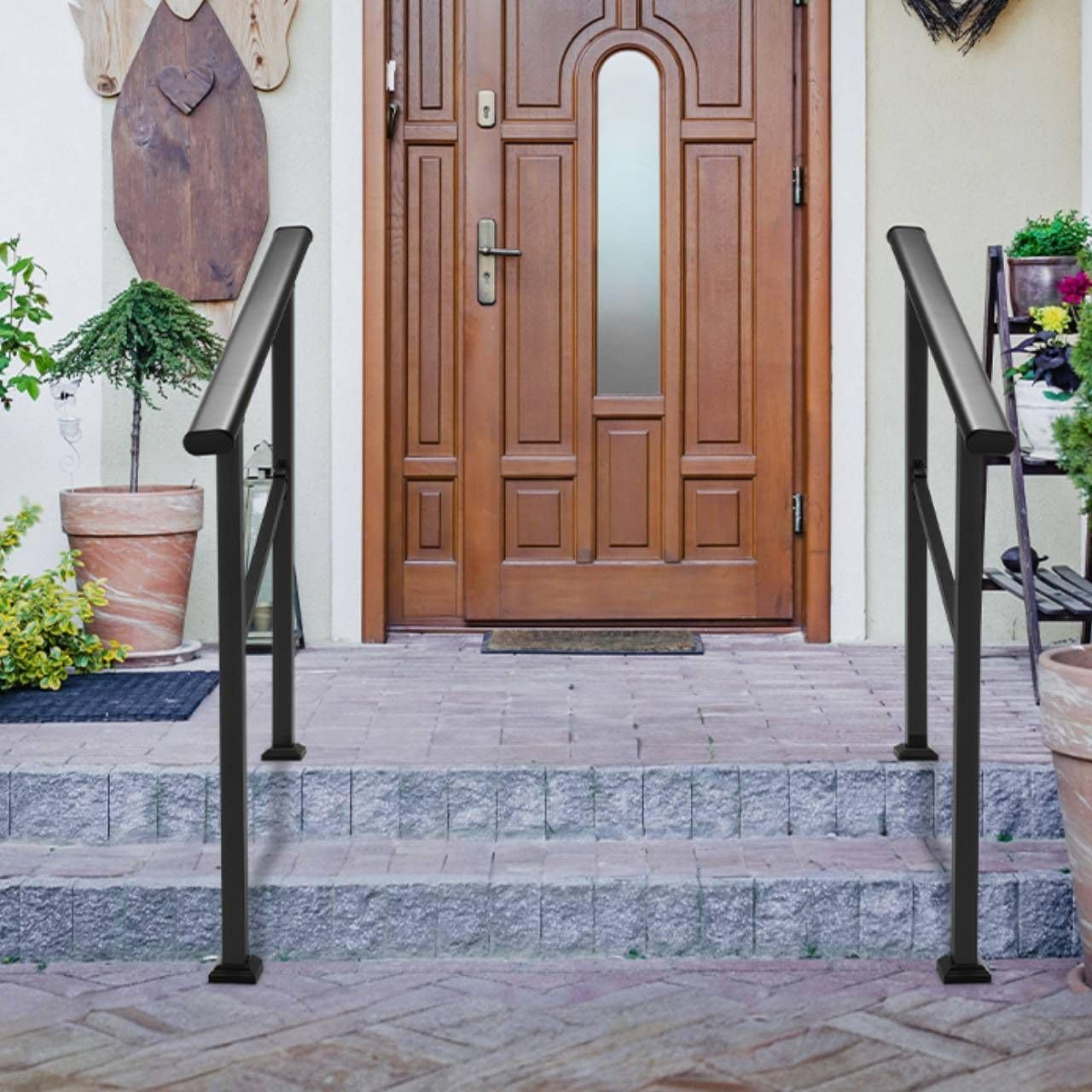 Stair Handrail Railings 3 to 4 Steps Adjustable Safety Metal Guard Hand Rails Kit for Outdoor Staircases Decks Porches Black image number 1