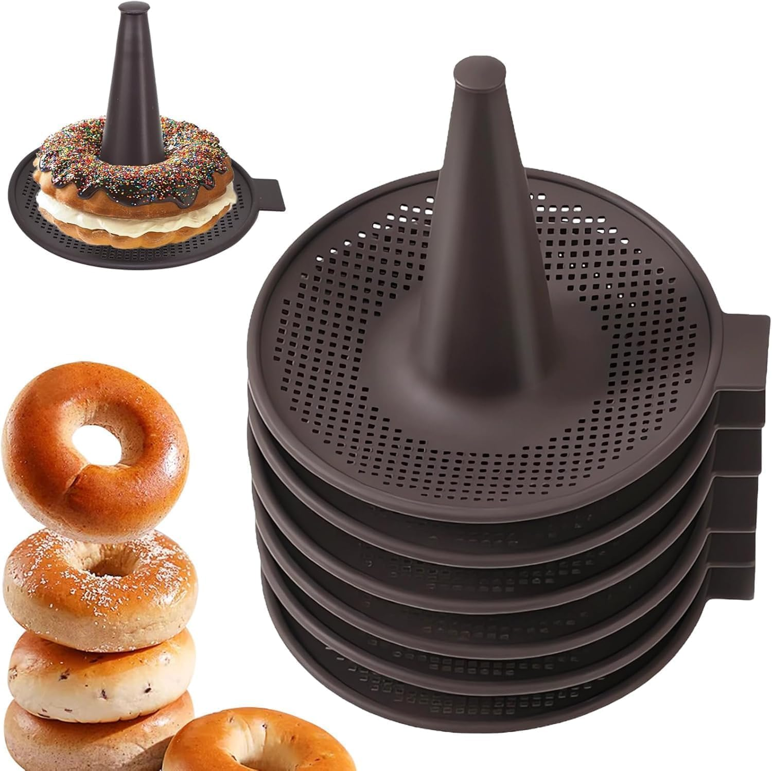 6 PCS Silicone Donut & Bagel Molds Set - Non-Stick round Baking Pans with Stackable Mesh Perforation, Conical Doughnut Makers for Homemade Pastries, Cupcakes, Cookies & Bakery Accessories image number 2