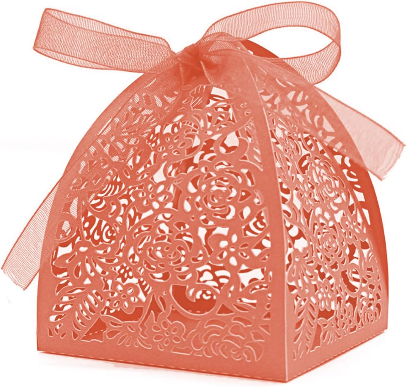 Auto-Plaza 50 Pieces Beauty Laser Cut Favor Boxes DIY Wedding Birthday Gift Candy Boxes with Ribbons (Skyblue)