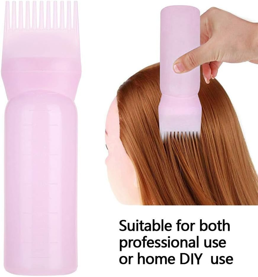 1 Pcs Root Comb Applicator Bottle 6 Ounce Hair Oil Applicator, Applicator Bottle for Hair Dye Applicator Bottle with Graduated Scale (Pink)