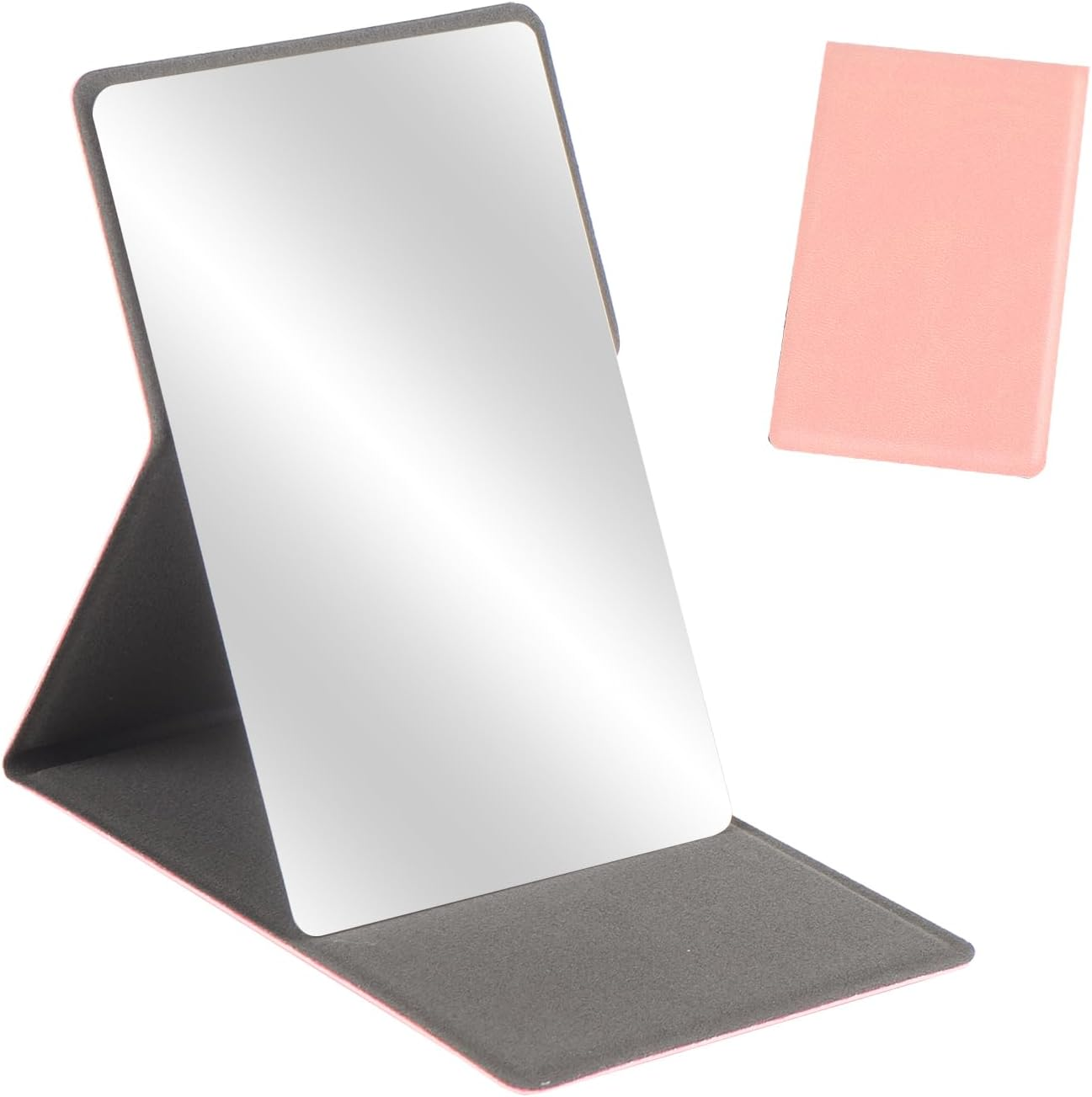 Stainless Steel Compact Mirror with Luxurious PU Leather Case Cover, Unbreakable Travel Makeup Mirror, Folding Pocket Mirror, Portable Purse Mirror, Mini Mirror (Pink)