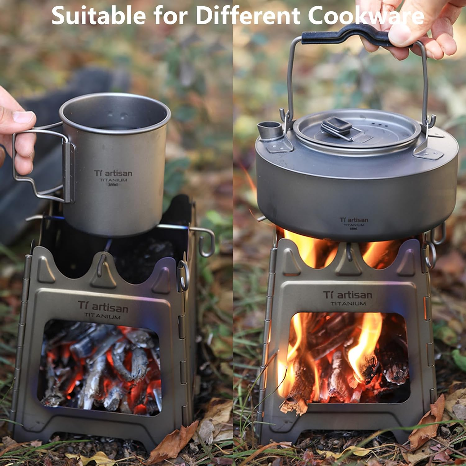 Titanium Wood Stove Foldable Camping Backpack Tours Stove Portable Wood Alcohol Stove for Outdoor Camping Picnic Barbecue