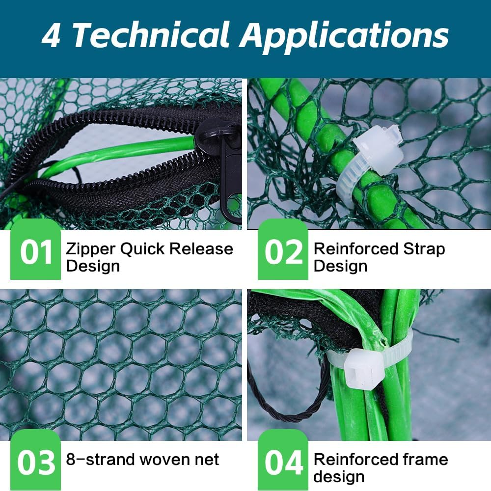 SUSOO Foldable Fishing Net with 10 Holes,Large 360&deg; Coverage Collapsible Bait Trap,Portable Nylon Fish Net Trap for Crayfish,Shrimp,Crab, Lobster and Minnow,Fishing Nets Use Easily in Second（32&rdquo;&times;10 &rdquo;） image number 4