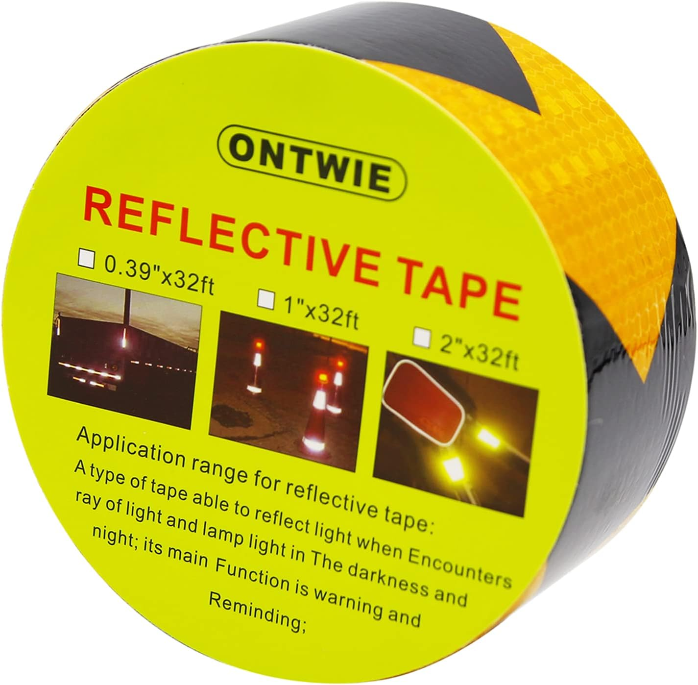 2" X 33Ft Reflective Tape Safety, ONTWIE Reflective Warning Sticker Hazard Caution Tape Strong Reflectivity High-Adhesive Bright Safety Reminder Tool - Yellow/Black