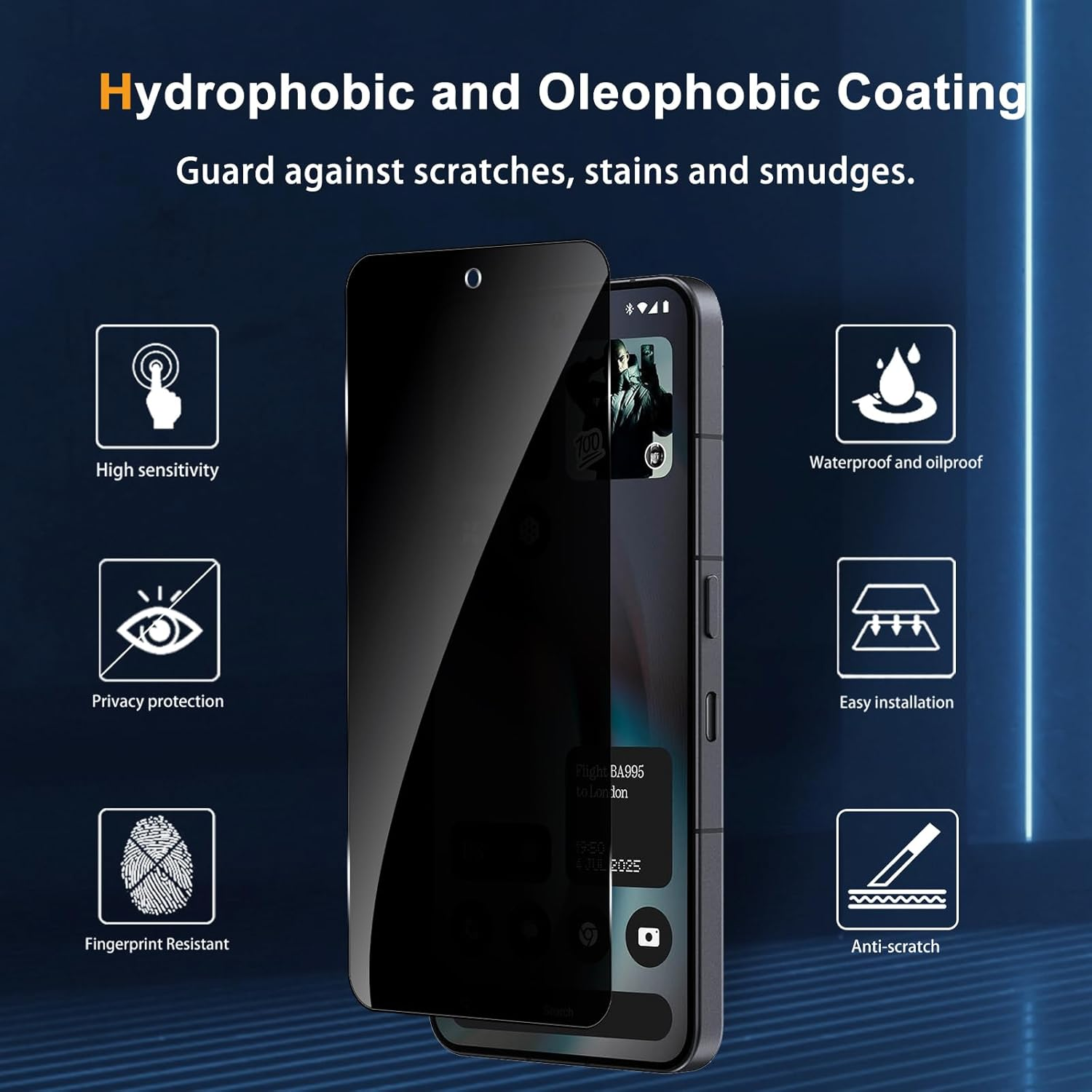 Heeyeal Privacy Screen Protector Compatible with Nothing Phone (3) 5G, Tempered Glass Anti-Spy Film, Shatterproof Anti-Scratch, Pack of 2, 9H Hardness Anti-Spy Privacy Screen Protector for Nothing image number 4