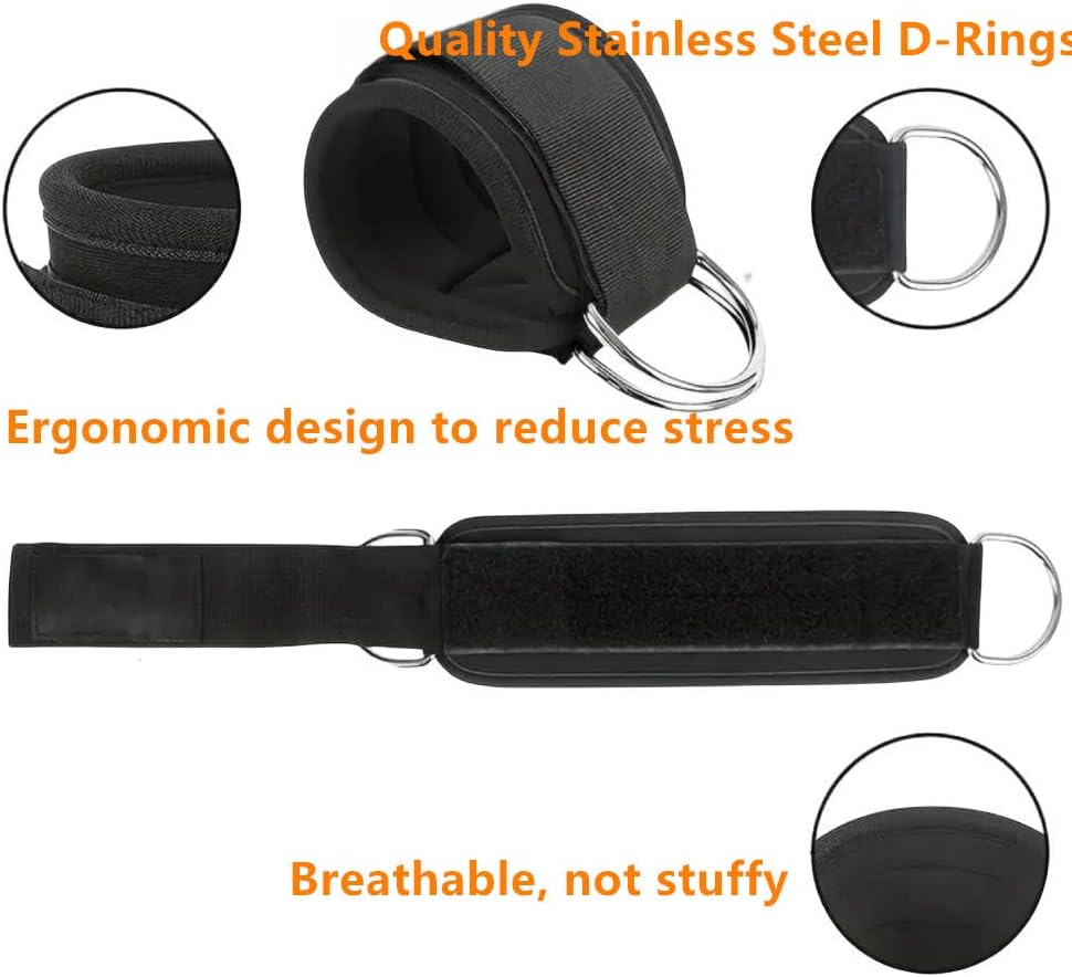 2 Packs Ankle Strap Adjustable Comfort Neoprene and Double D Ring, Ankle Strap Gym Cable Attachment for Gluteal Exercises, Leg Extensions, Curls, and Hip Abduction for Men and Women -(Black) image number 5