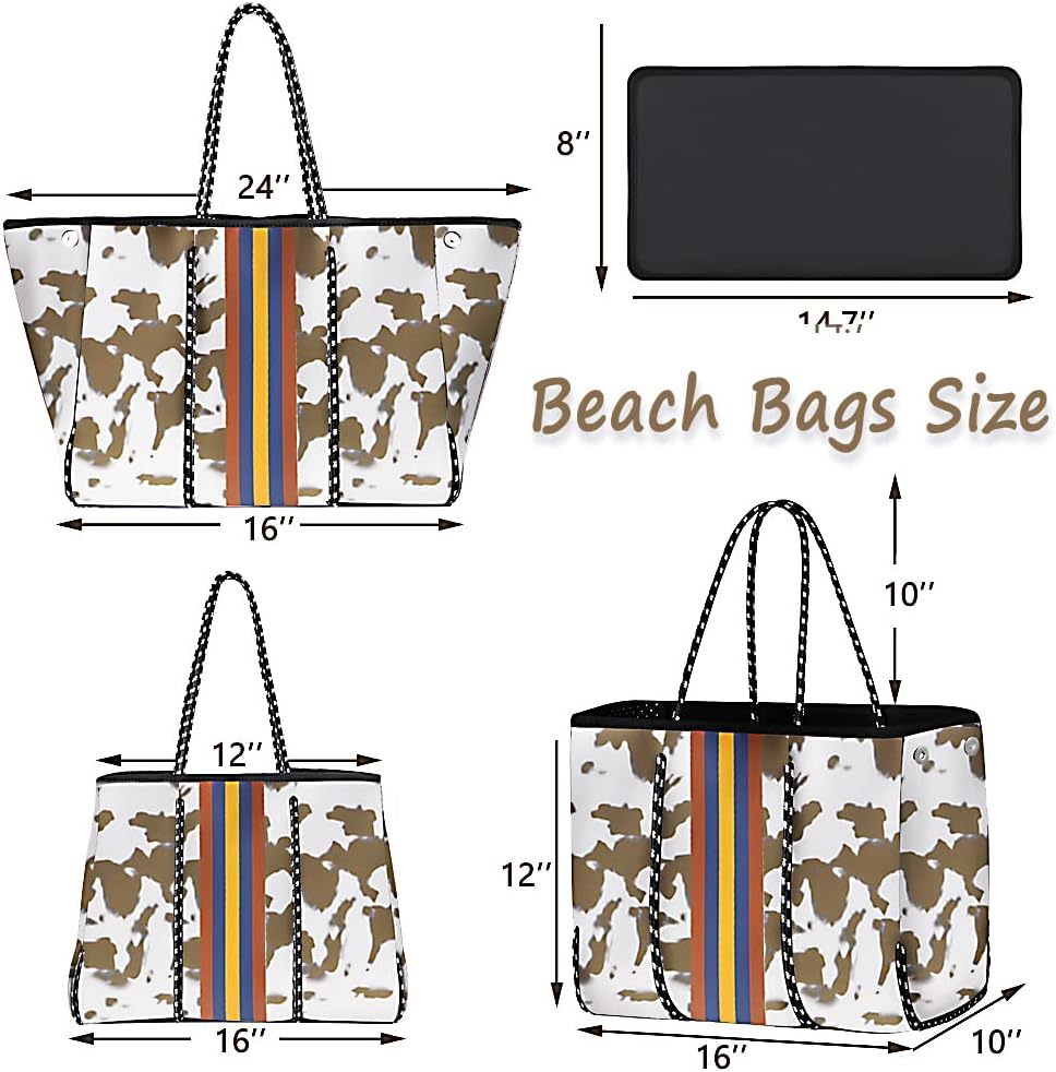 Tote Bag for Women, Multipurpose Neoprene Tote Bag, Beach Bags Waterproof Sandproof, Large Tote Bag with Portable Wallet for Beach, Swimming, Gym Bag, Travel Bag (Khaki), Khaki, One Size image number 3