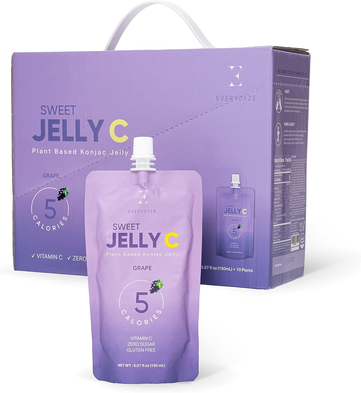 EVERYDAZE Sweet C Konjac Jelly | Vitamin C, Vegan, 5 Calories, 0 Sugar | Grape | 10 Packs | Keto, Gluten Free, Healthy Diet Pouch Drinkable Snack, Weight Management, Low Calorie