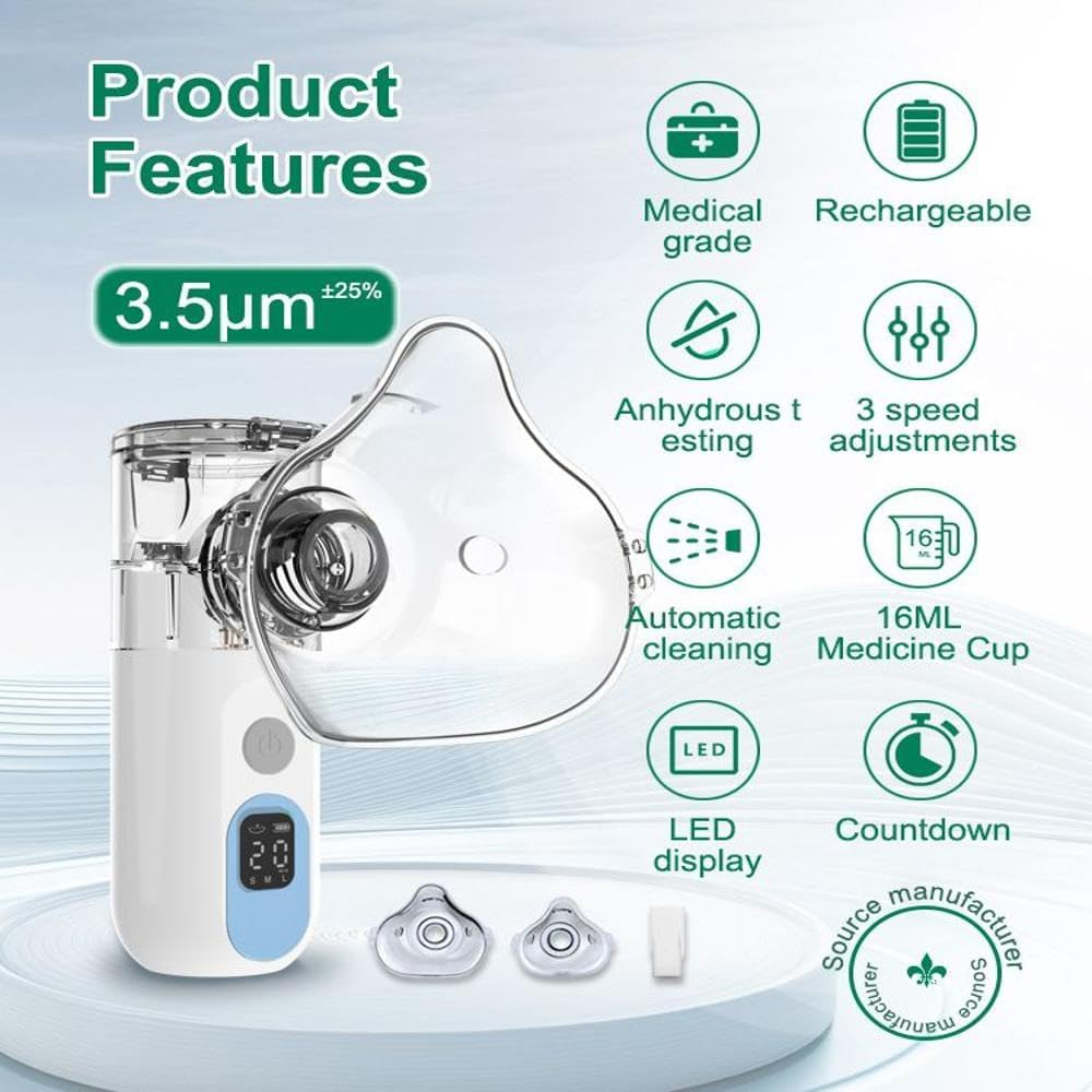 DLGNT Portable Nebulizer Device with LED Display & Auto-Cleaning &ndash; Compact Steam Inhaler for Adults & Kids &ndash; Quiet Mesh Mist Technology for Personal Use image number 1