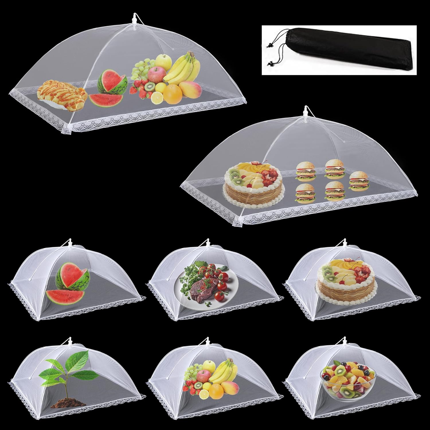 Food Covers for outside Mesh,2 Extra Large 40"X24" and 6 Pack Large 17"X17" Pop-Up Mesh Food Tent Food Cover Net for Outdoor BBQ Camping Picnic Party Accessories image number 5
