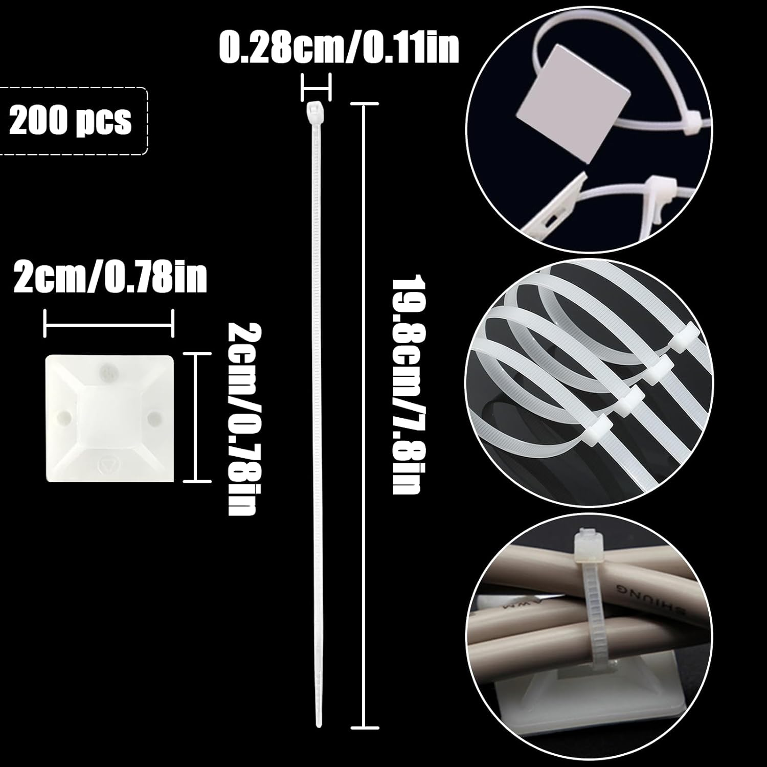 TEAONE Cable Tie Mounts, 100 PCS White Tie Wire Clips with 100 PCS Zip Tie for Wire Storage (Bulk)