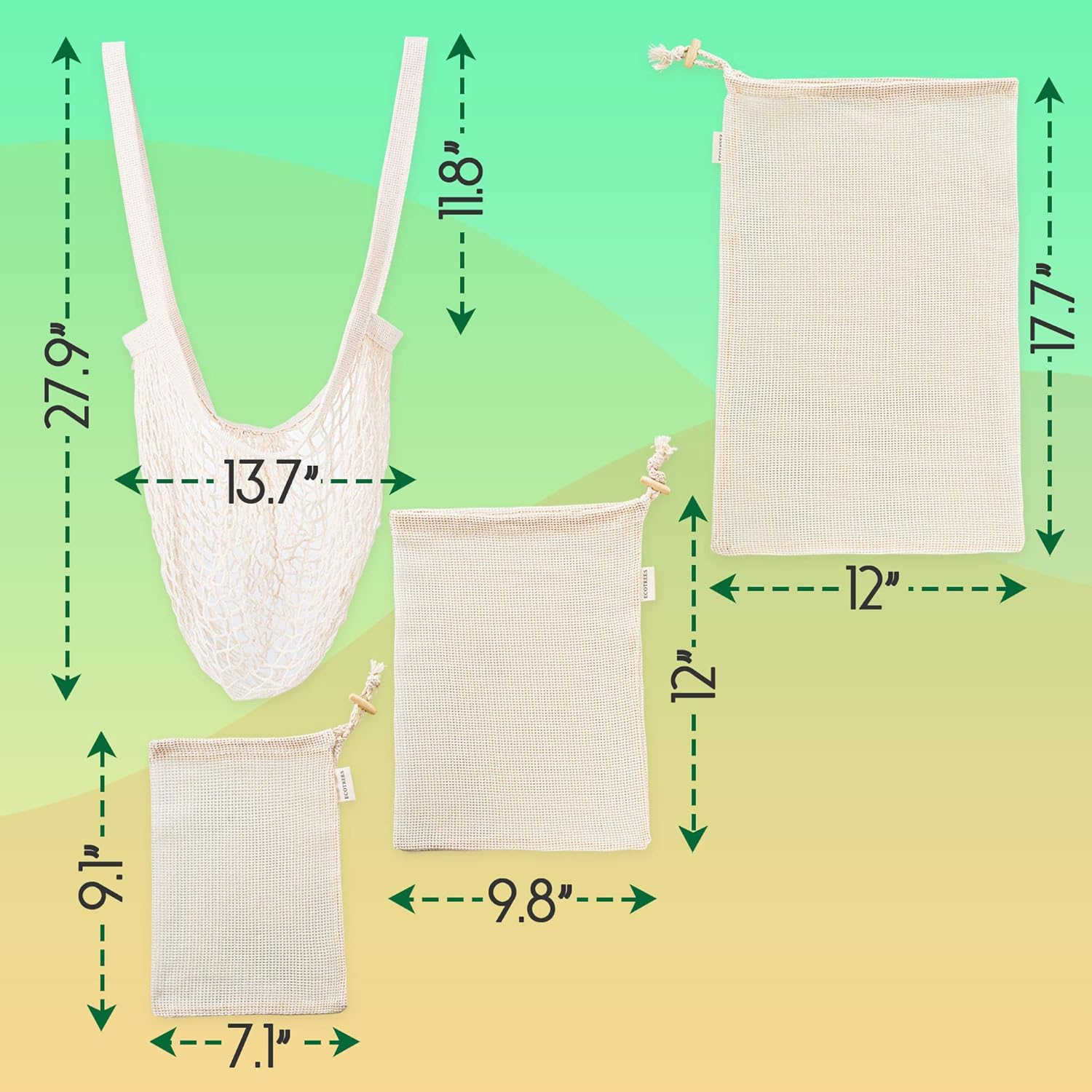 ECOTREES Reusable Produce Bags, Organic Cotton Mesh Grocery Bags, Eco-Friendly Foldable Washable Cotton Grocery Bags with Drawstring Lock for Shopping & Storage. Tare Weight Tag(8 PACK) image number 1