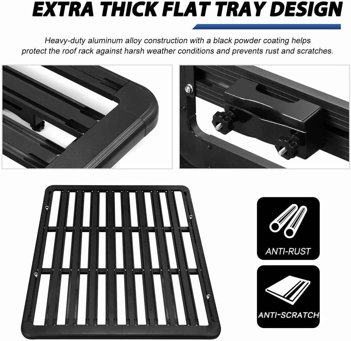 AUSWAY Universal Car Roof Rack Basket Platform Rooftop Luggage Cargo Carrier Flat Storage Tray 300Kg for SUV Pick up Trucks Thick Aluminium Alloy 180X120Cm image number 6