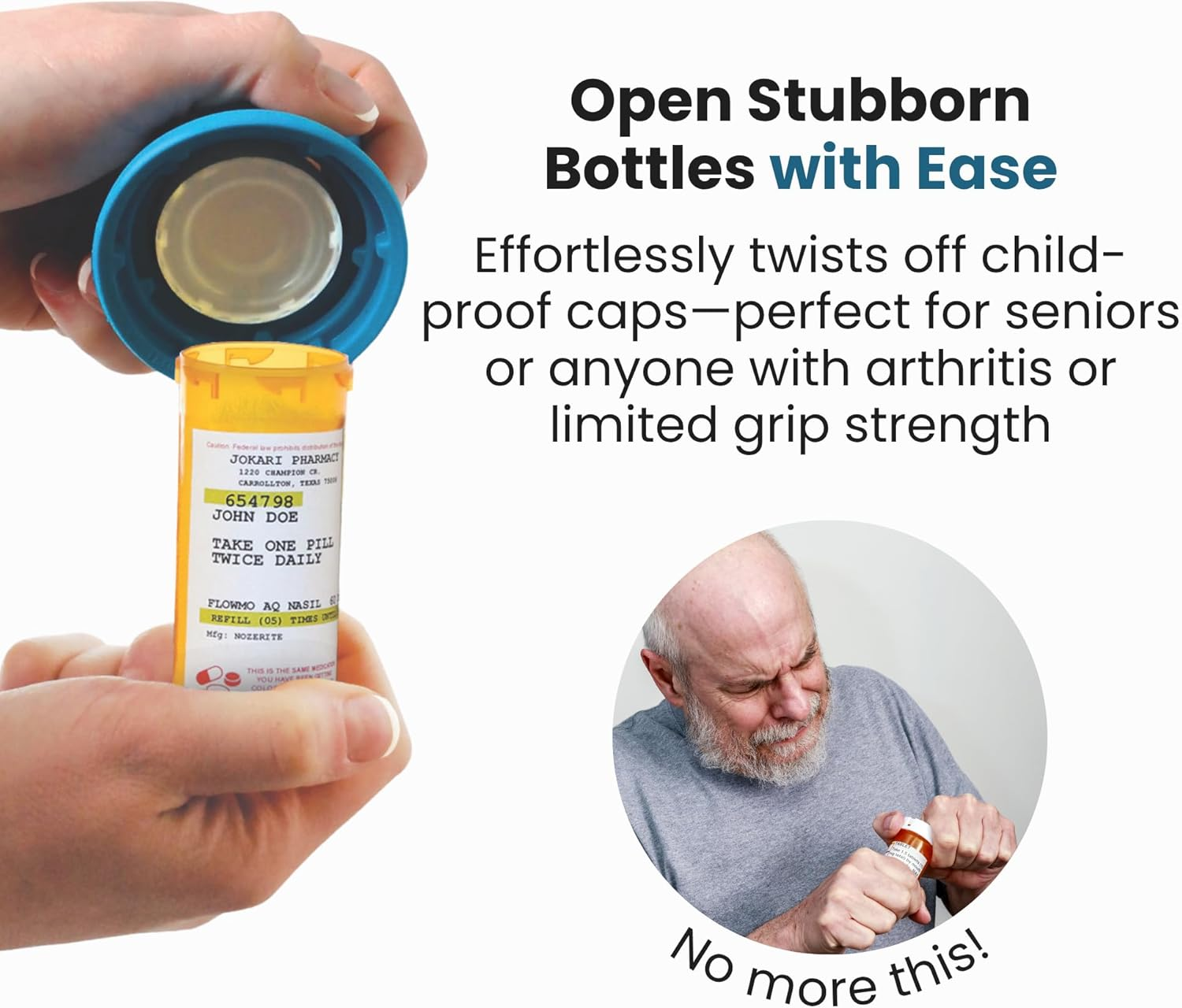 Medicine Bottle Opener Opens Bottles for Fast Access to Tablets, Capsules, Pill Bottle Opener - Aids Elderly, Seniors or Anyone Who Suffers from Arthritis or Arthritic Hands. image number 2