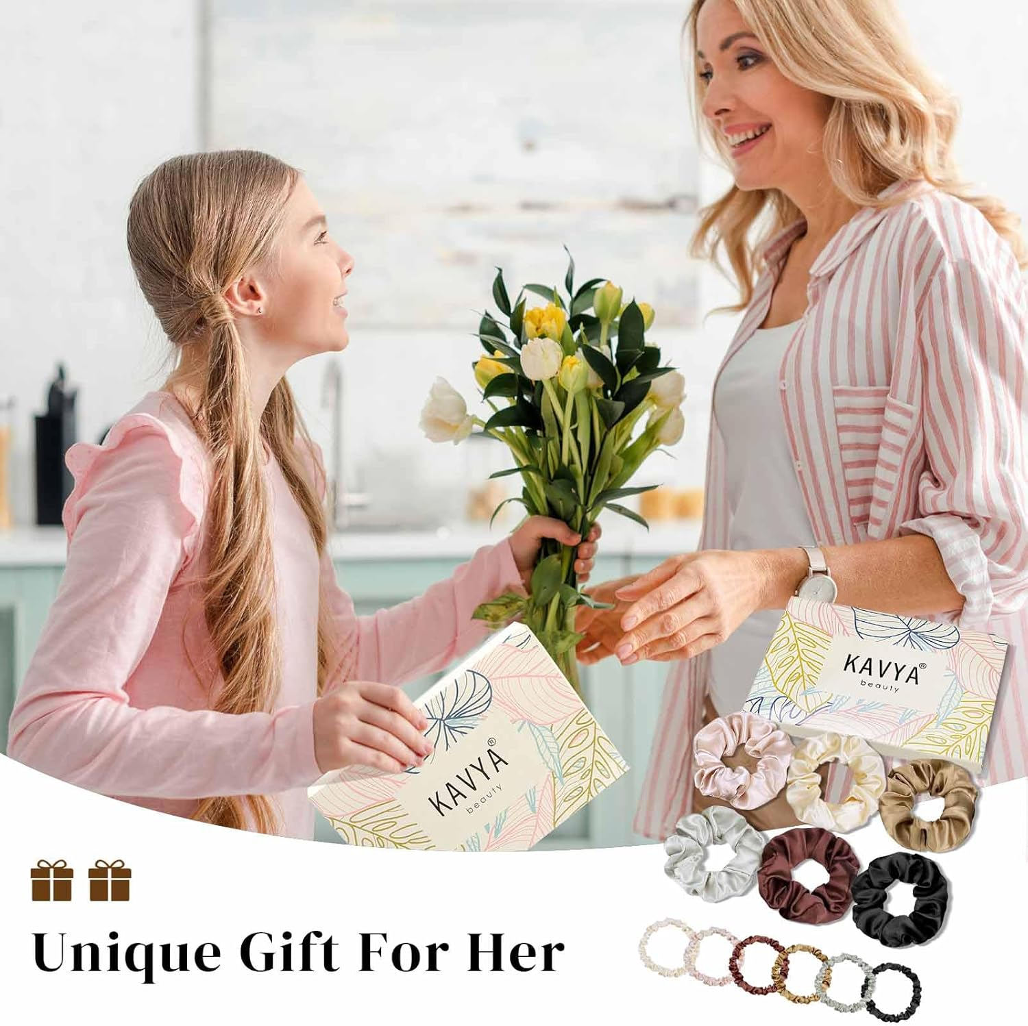 Kavya Hair Scrunchies Silk, Braid Bobbles Women'S Elastic Satin Scrunchie Soft Hair Ties Silk Scrunchie Hair Bobbles Women for Thick or Thin Hair Hair Accessories 12 Pieces - Multi-Coloured. image number 6