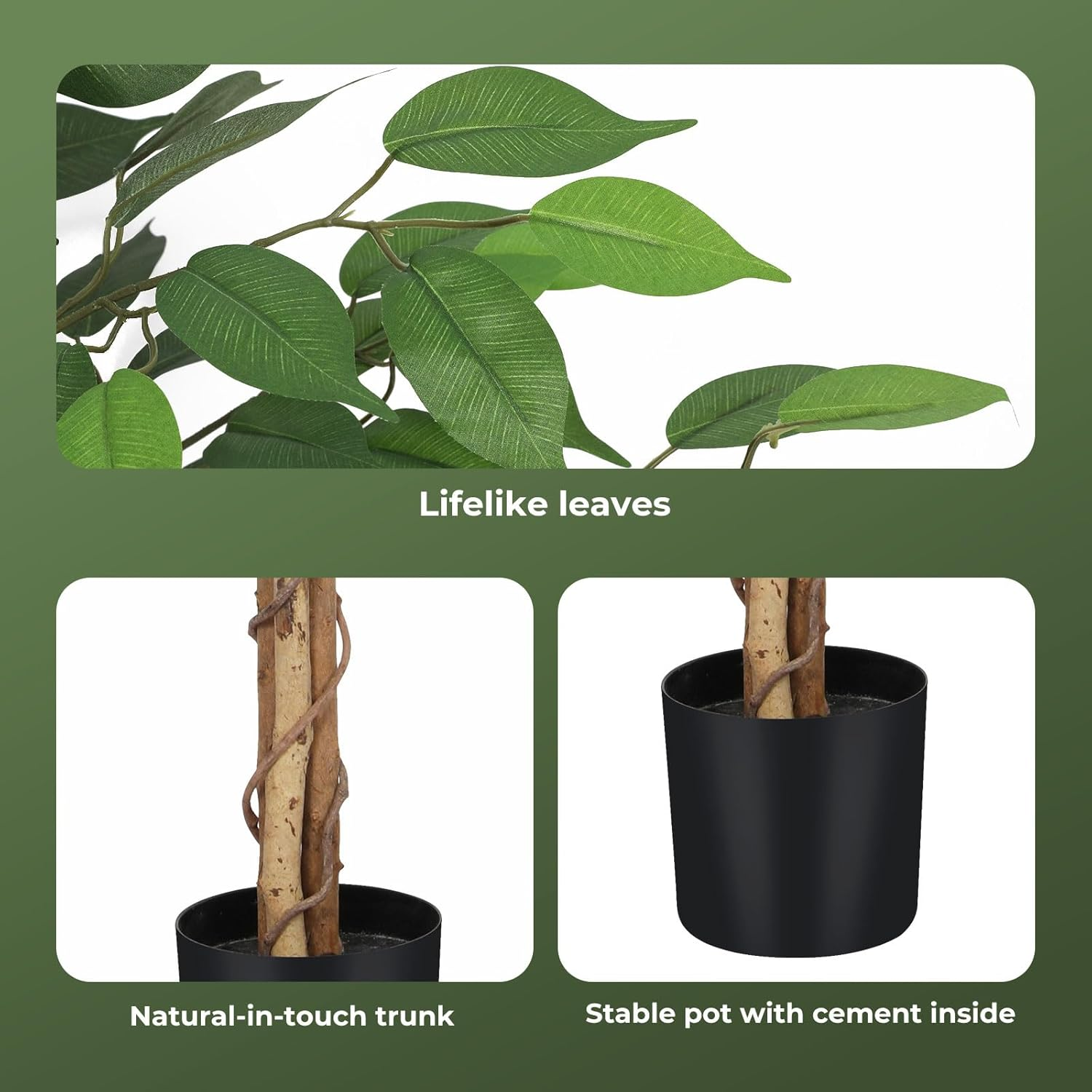 Lambu 90CM Artificial Ficus Trees with Realistic Leaves, Artificial Tree Fake Tree Faux Trees Fake Plants Faux Ficus Tree with Sturdy Plastic Nursery Pot, Fake Ficus Tree for Office Home Farmhouse image number 6