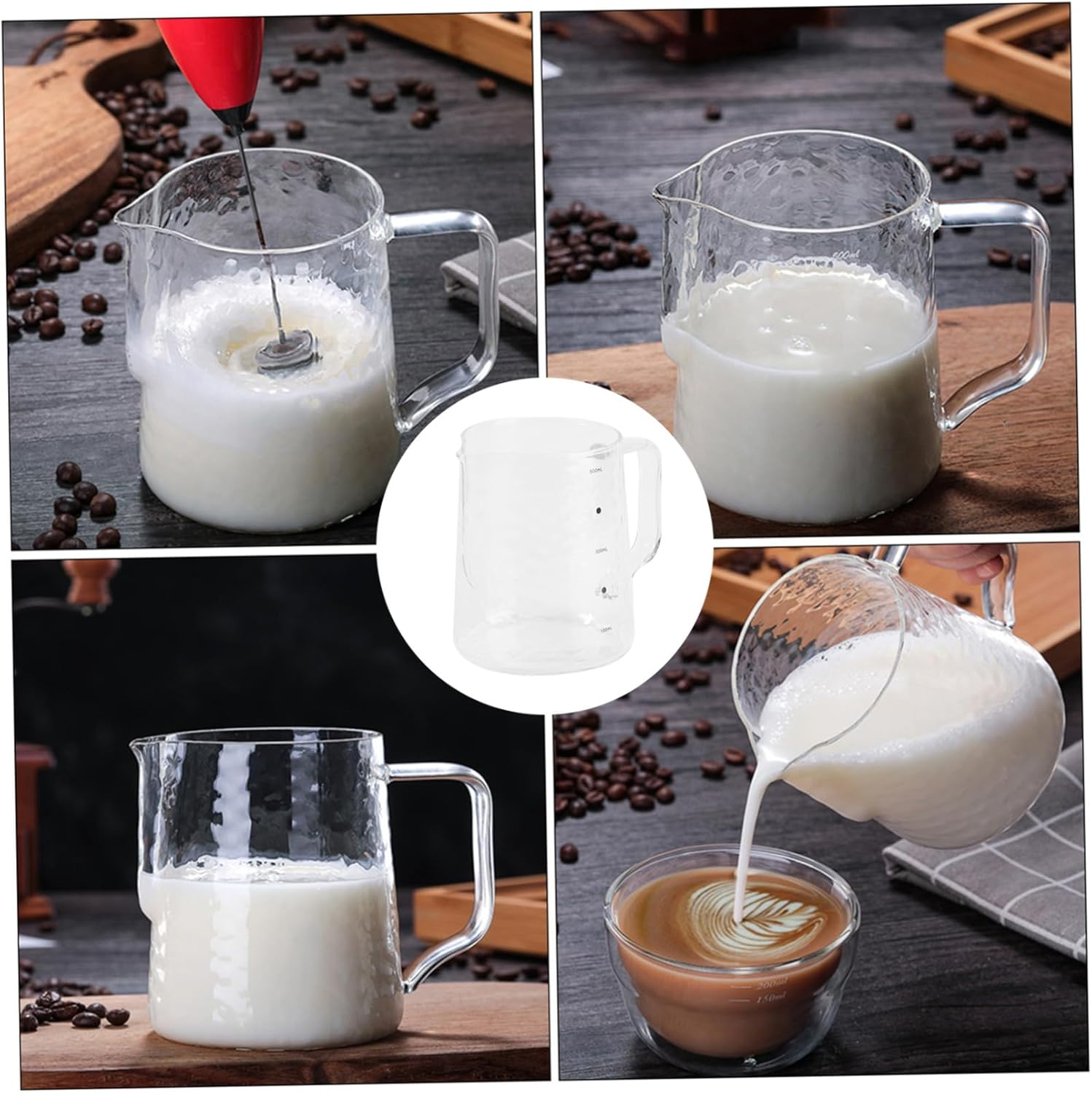 BATHVEVE Glass Milk Frothing Pitcher with Graduated Scales Thickened High Borosilicate Espresso Pourer for Coffee Milk Tea and Baking Supplies Transparent Container for Household And image number 4