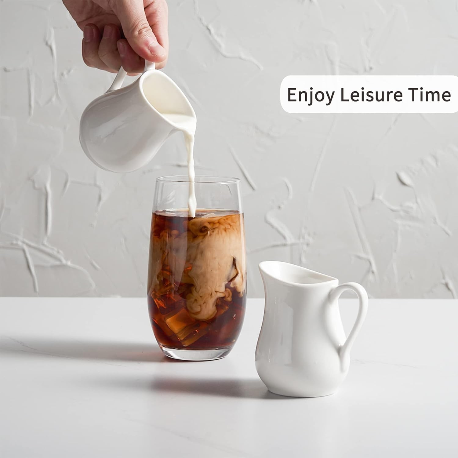 Gurygo 2 Oz (Set/2) Creamer with Handle,Small Classic White Fine Porcelain Creamer Pitcher, Small Milk Pitcher for Coffee Milk Sauce - Microwave & Freezer Safe image number 2