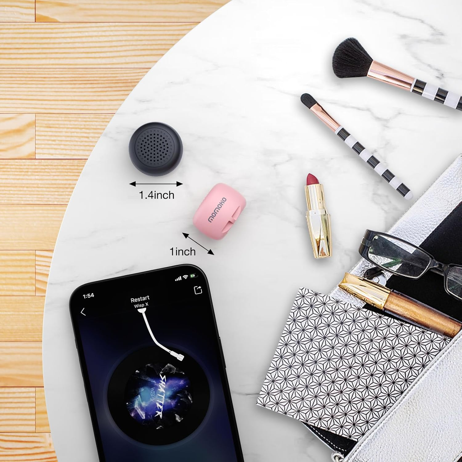 Momoho Mini Bluetooth Speaker with Remote Shutter, Small and Tiny Waterproof Bluetooth Speaker, Portable Bluetooth Speaker Wireless - Black image number 2