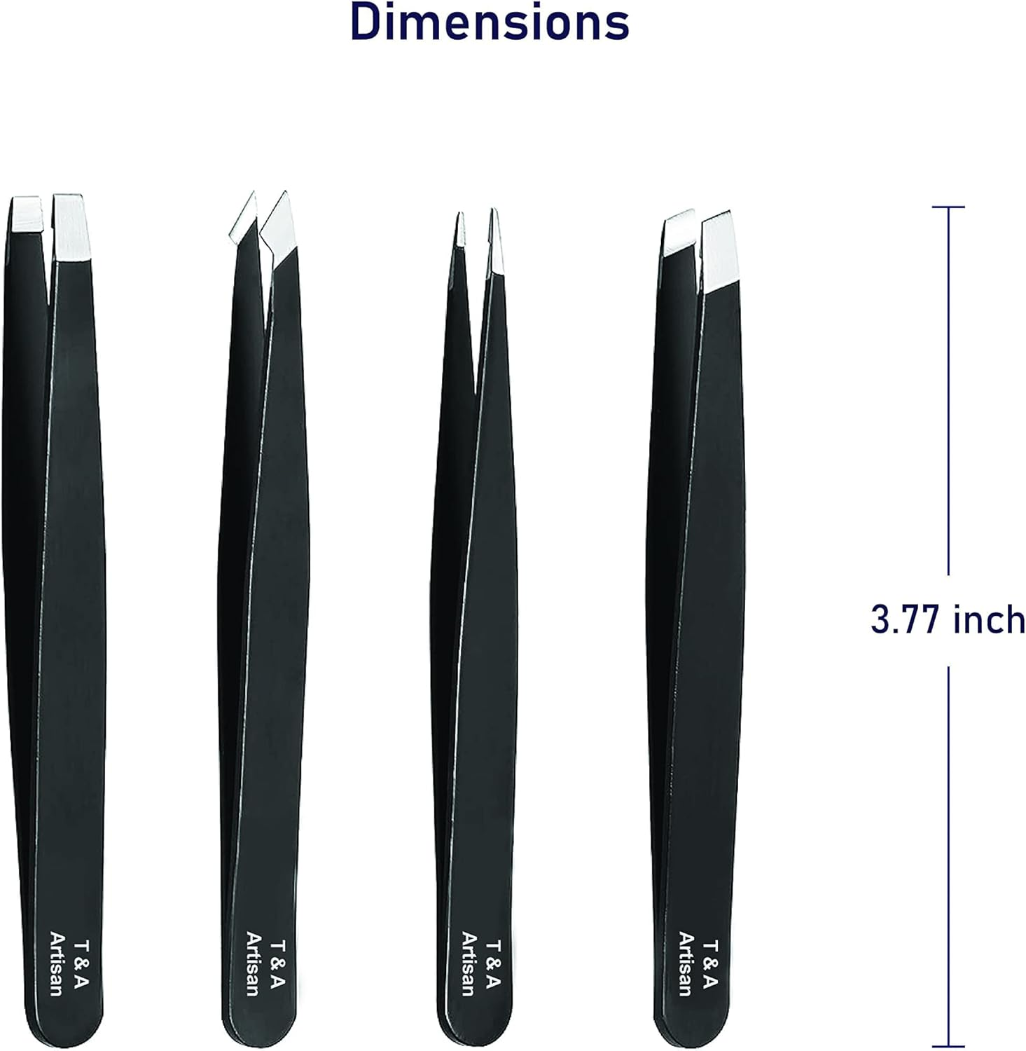 T&A Artisan 4-Piece Professional Precision Tweezer Set - Stainless Steel, Black image number 2