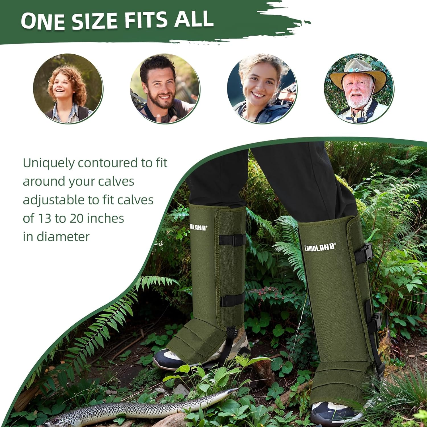 CAMULAND Snake Gaiters for Men & Women, Durable Waterproof Snake Guards for Lower Leg Protection, Adjustable Snake Bite Proof Gaiters for Hunting, Hiking, and Farm Work (Green) image number 2
