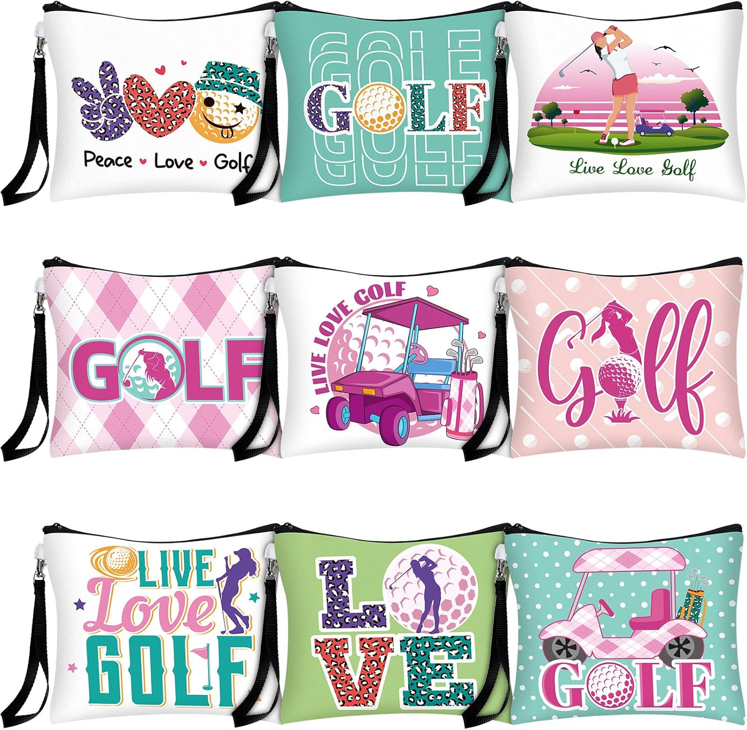 Skylety 9 Pieces Golf Gift Cosmetic Bags Golf Makeup Bag Pouch Cosmetic Toiletry Organizer Case for Golfer Team Ladies, as Shown, Colorful Style image number 5