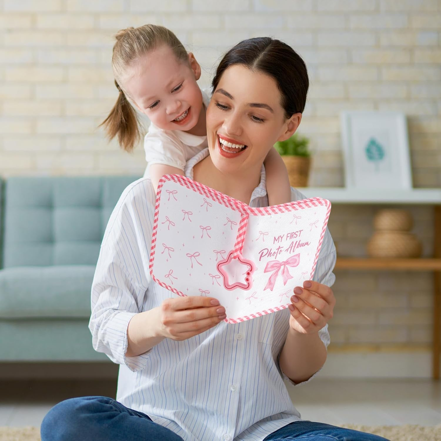 ZOIIWA Baby'S My First Family Album Soft Photo Cloth Book Pink Bow My First Book of Photos Coquette Bow Baby Memory Album Gift Holds 4X6 Pictures for Babies Newborn Toddler & Kids Baby Shower image number 1