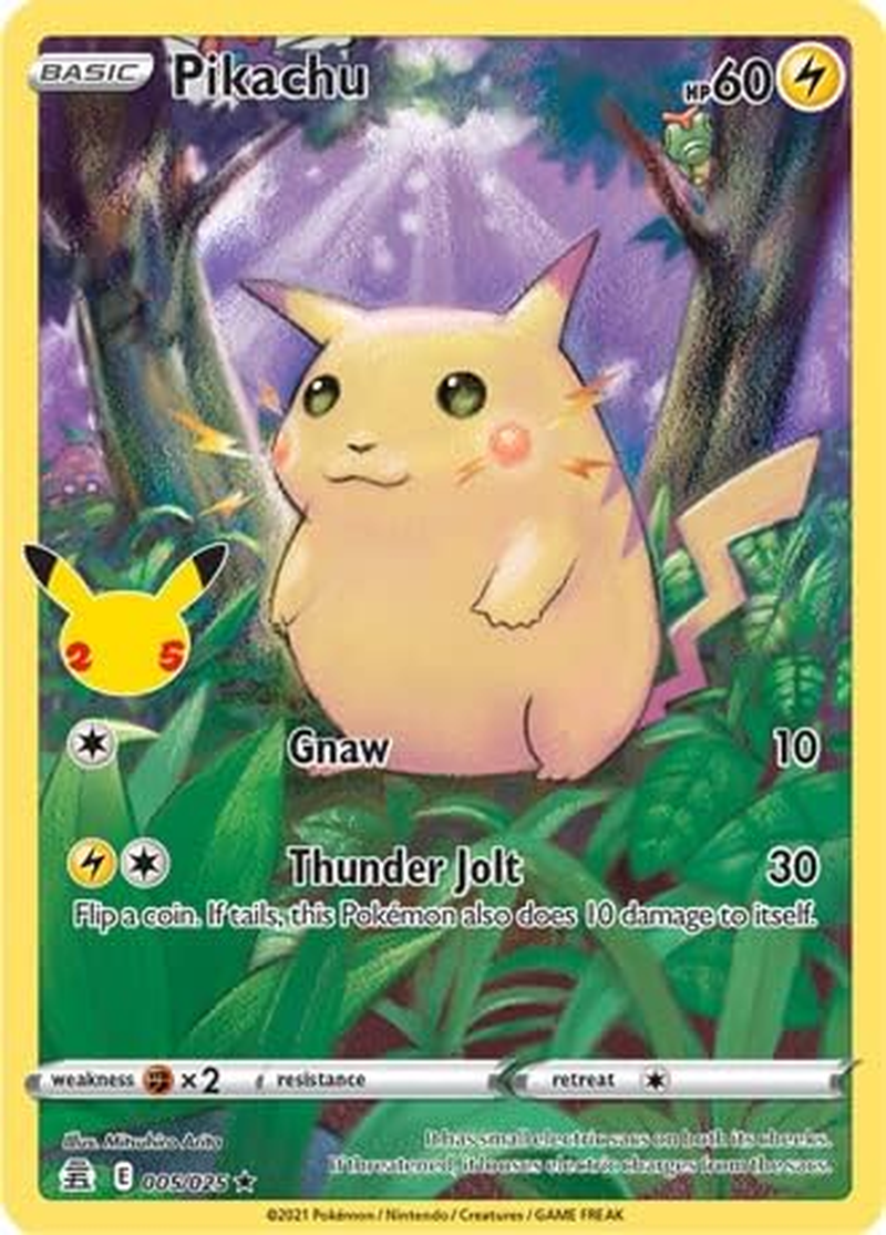 Pok&eacute;mon Celebrations Pikachu, 25Th Anniversary Full Art Rare Holo + Surprise Card! image number 1