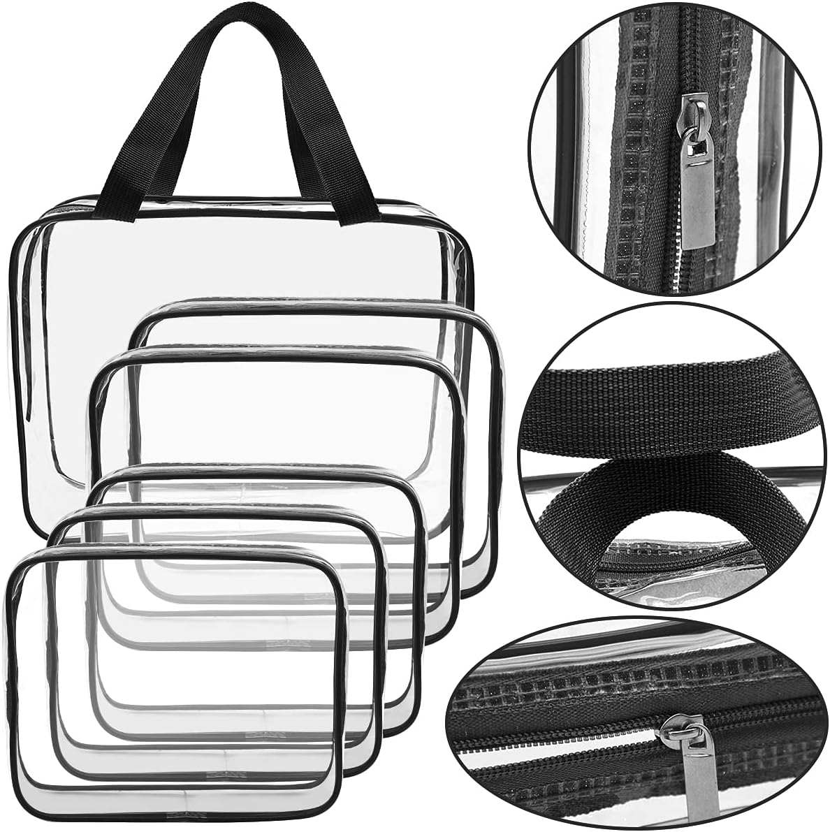 Clear Makeup Bags, APREUTY TSA Approved 6Pcs Cosmetic Makeup Bags Set Waterproof Clear PVC with Zipper Handle Portable Travel Luggage Pouch Airport Airline Bags Vacation Gym Bathroom Organization - Black-3Pcs (Large) image number 2