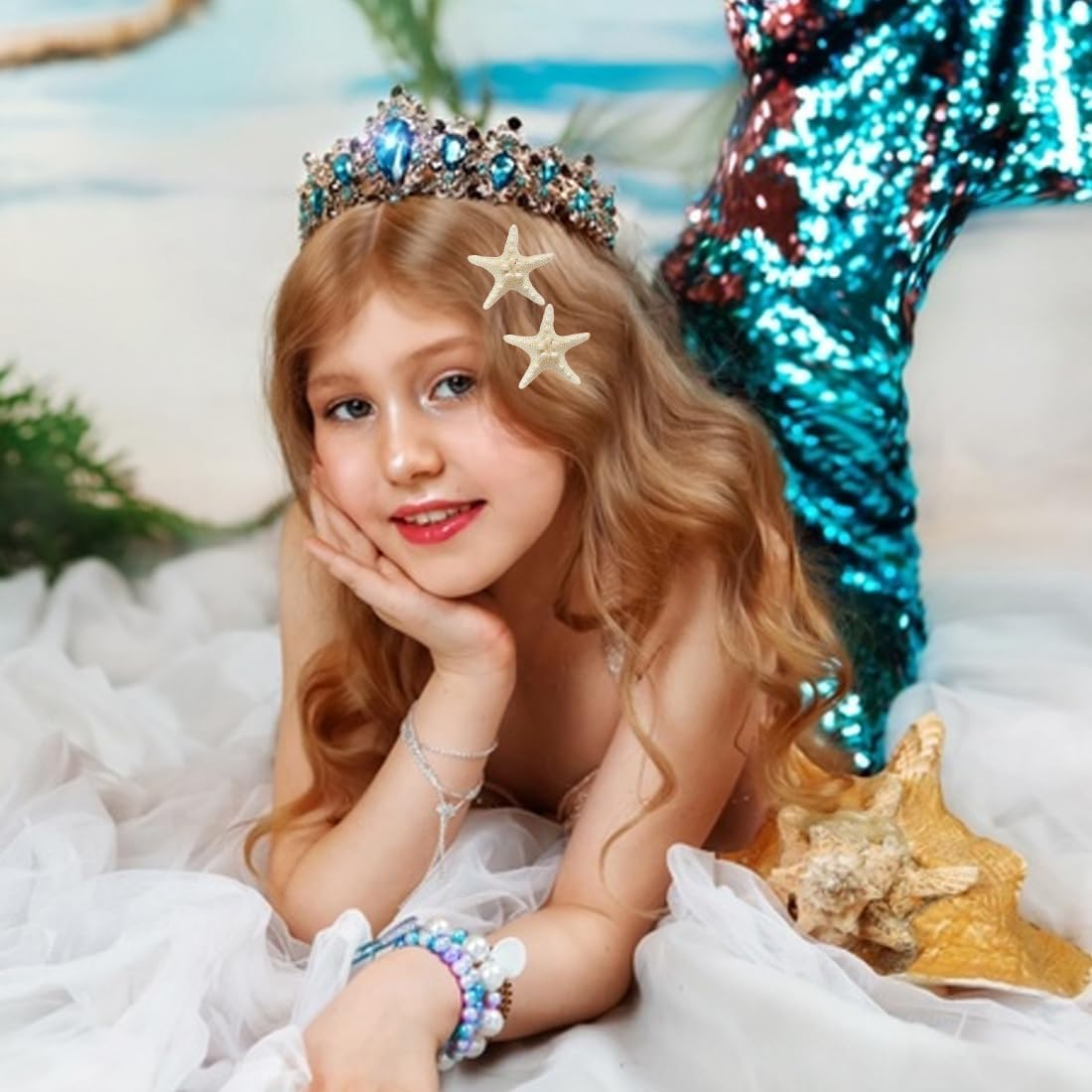 SGERUFZ Starfish Hair Clips Kids, Set of 4 Resin Mermaid Hair Accessories, Crocodile Clips for Girls, Children'S Hair Clips Set, Starfish Decoration for Everyday Use and Parties image number 3