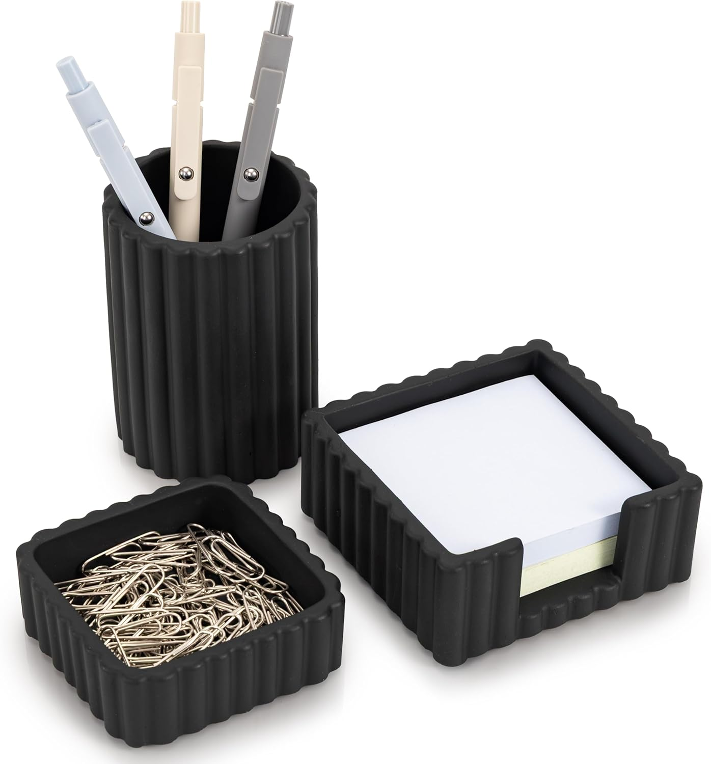 KIBAGA Modern Aesthetic Desk Accessories Set of 3 - Stylish Concrete Organizers for Pens & Office Supplies - a Cute and Functional Addition to Your Workspace Decor