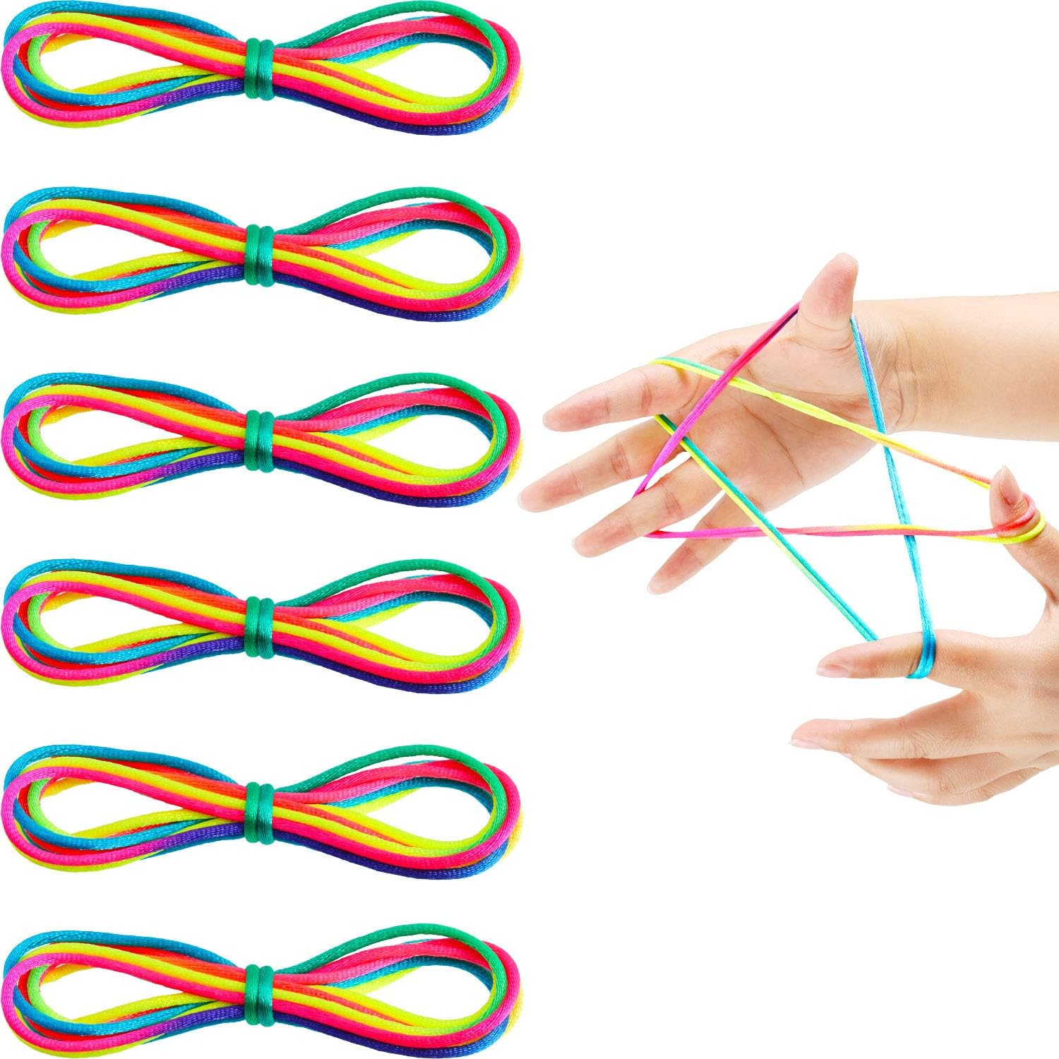 Meekoo 6 Pieces Cats Cradle String Hand Game Finger Toy Supplies, 165 Cm Length, Rainbow Color image number 3