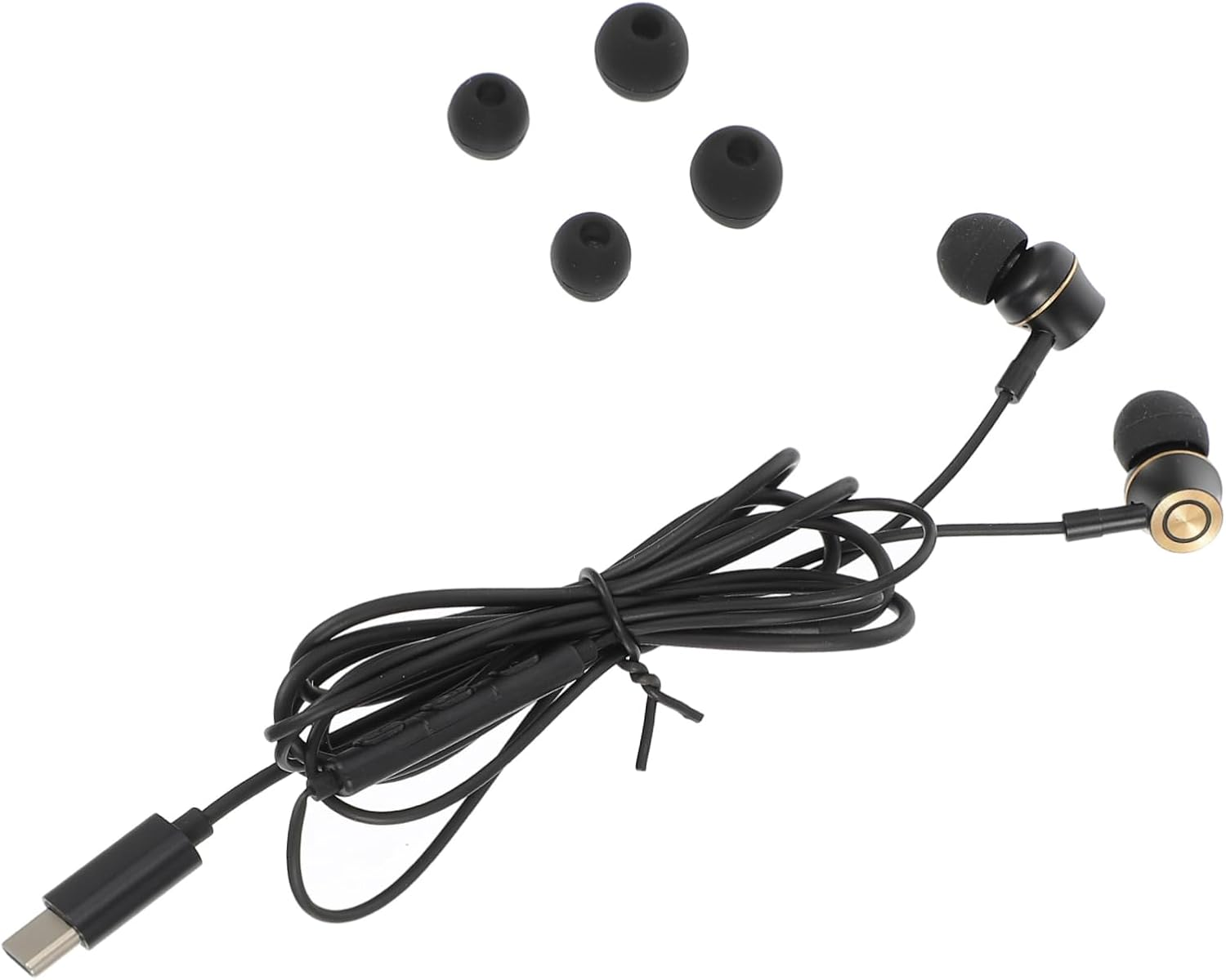 OFFIGAM USB C In-Ear Earbud Headphones with Microphone and Volume Control, Noise Canceling Stereo Headset for Phones and Tablets, Black Metal Design for Daily Use image number 2