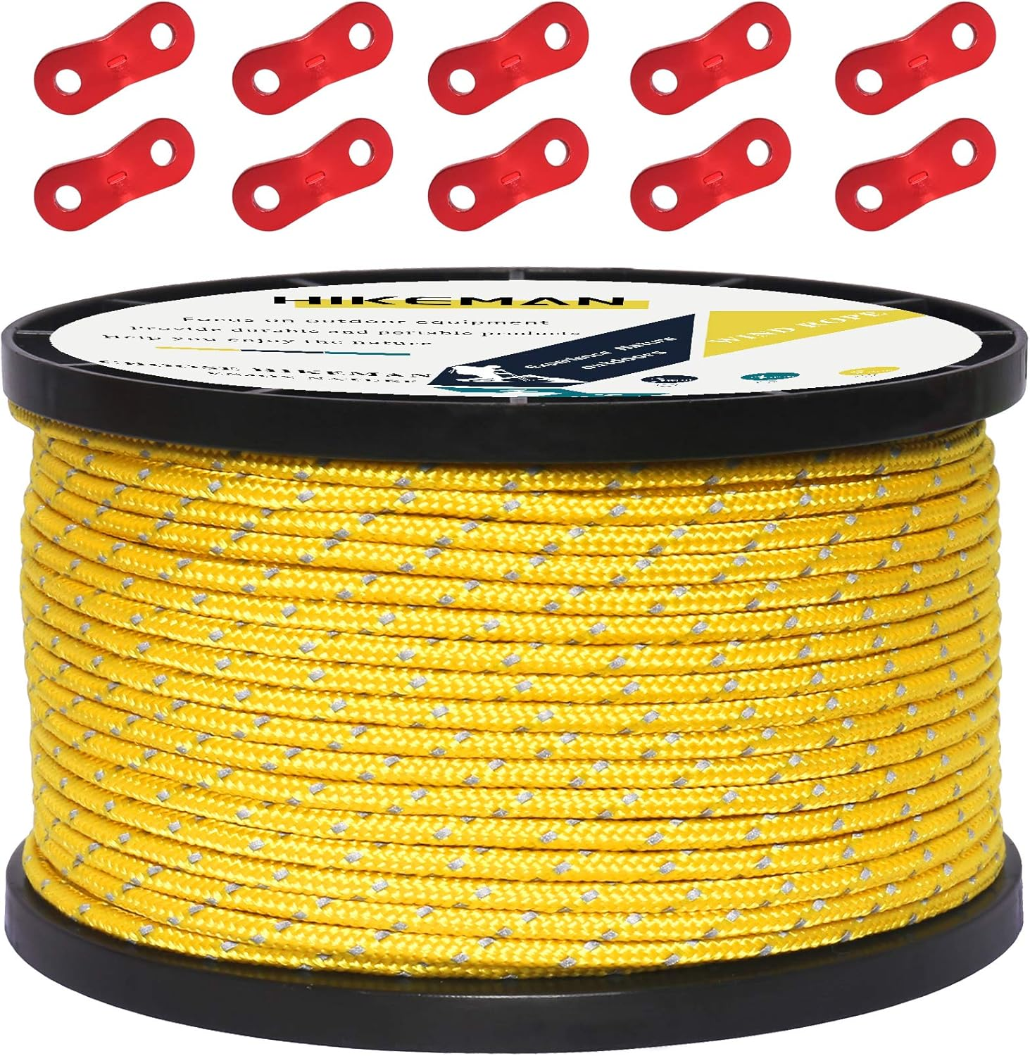 HIKEMAN 50M Reflective Guyline Solid Braid Nylon Camping Rope with Aluminum Adjuster Cord Tensioner Tent Accessory for Outdoor Travel,Hiking,Backpacking and Water Activities (Yellow, 3Mm) image number 7