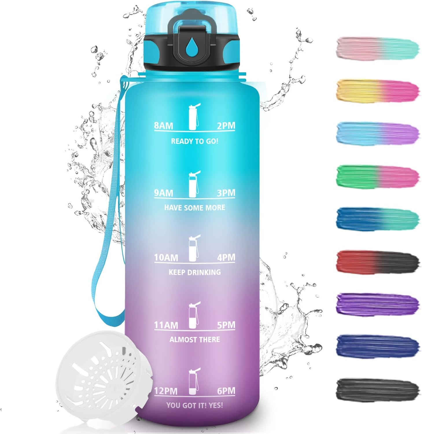 Children'S Water Bottle with Filter, Sports Water Bottle 500 Ml with Motivational Slogan, Leak-Proof Drinking Bottle, Can Be Carried, for School, Yoga, Outdoor, Hiking, Running, Green/Pink