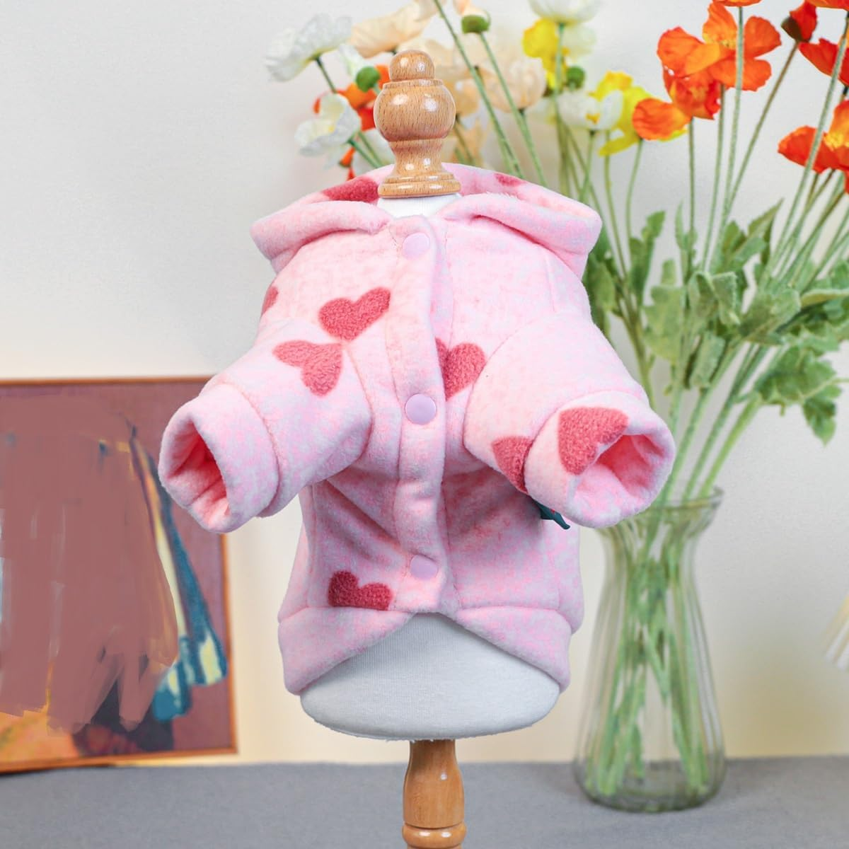 Dog Hoodies for Small Dog Clothes with Cute Heart Pattern Cat Hooded Pet Sweatshirt for Kitten (Pink, L) image number 2