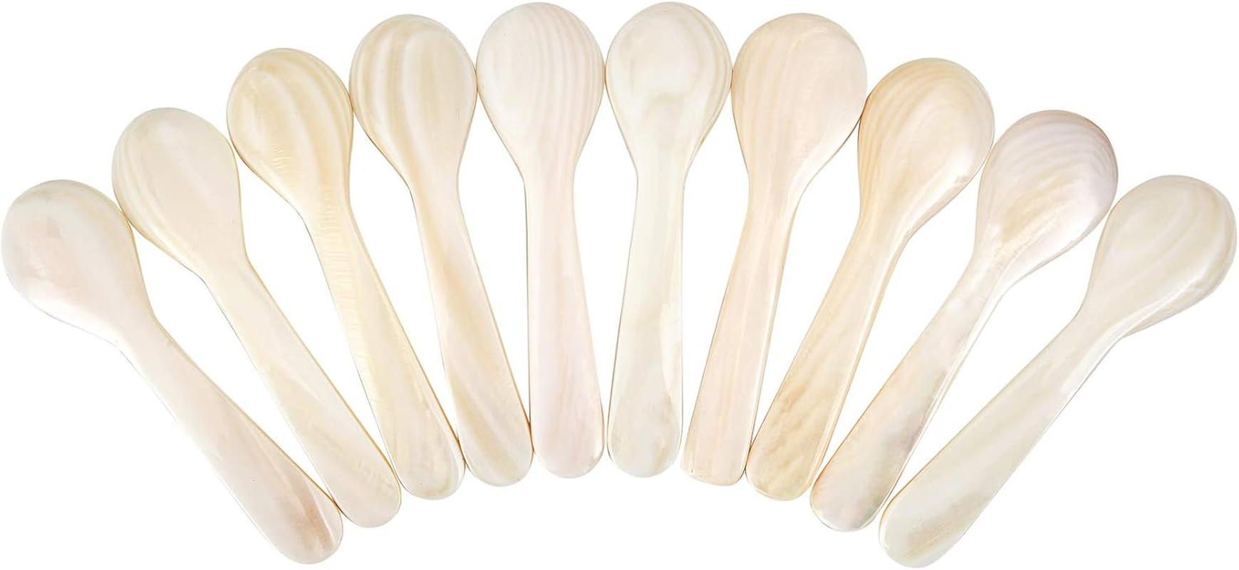 DUEBEL Set of 10 White Mother of Pearl MOP Caviar Spoons for Caviar, Egg, Icecream, Coffee Serving (8Cm, White) image number 1