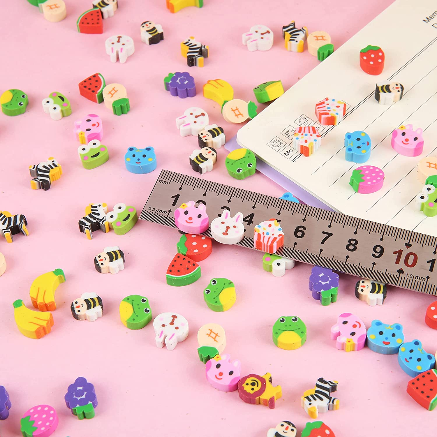 MGTECH 1000 Pieces Mini Animal Fruit Erasers for Kids Bulk, Small Cute Pencil Erasers Assortment for Home School Work Rewards, Party Favor and Gift Filling image number 3