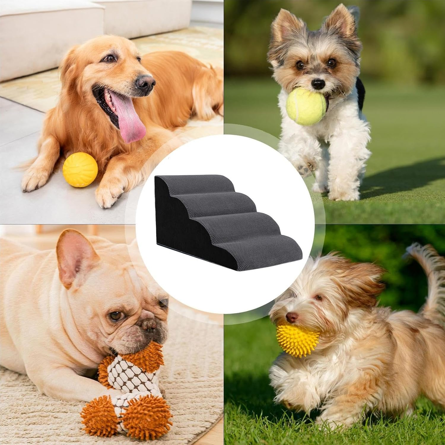 Dog Stairs,High Density Foam 4 Tiers Dog Steps - High Density Foam Washable Cat Ladder Waterproof Pet Ramp for Indoor Bedroom Sofa