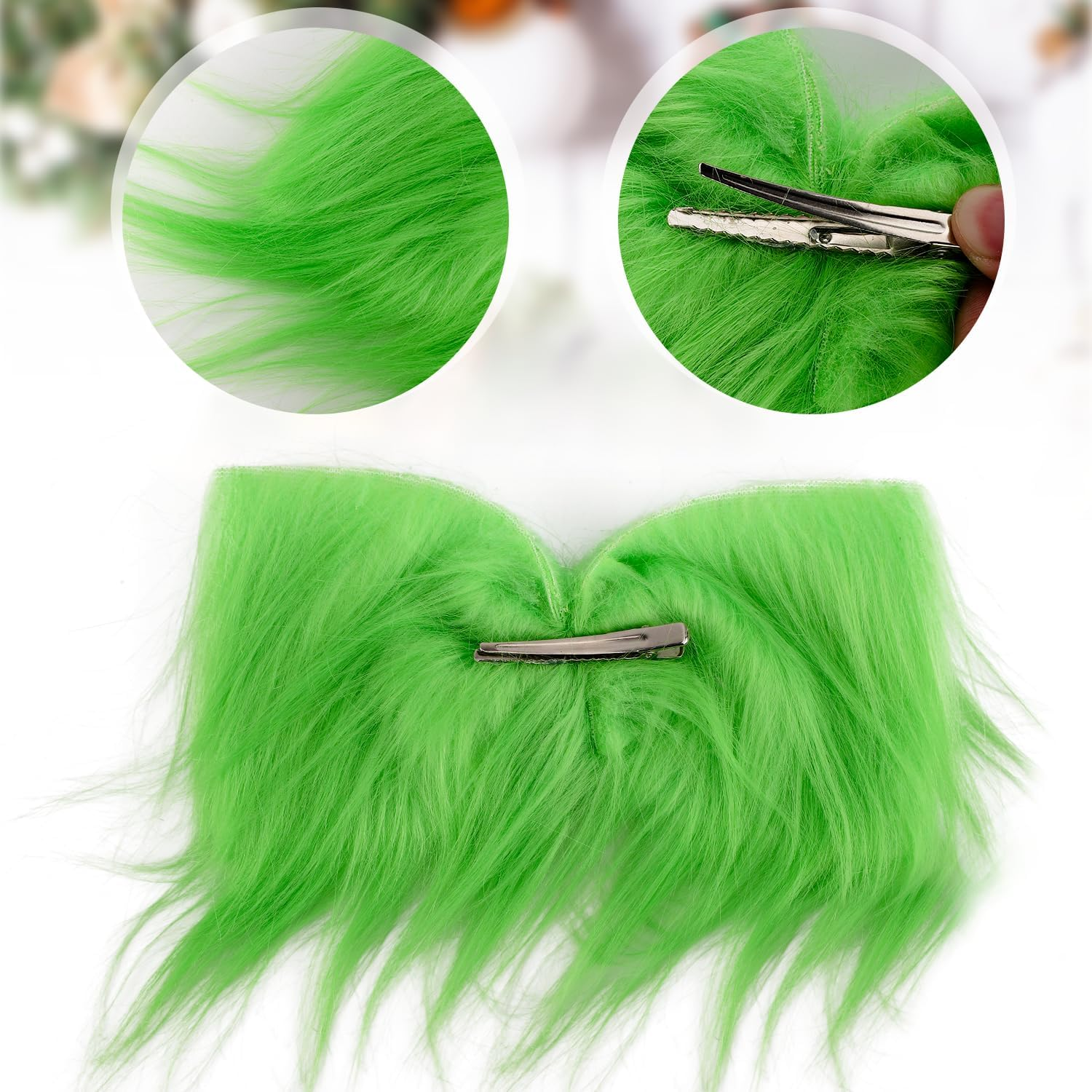 Large Green Furry Hair Bow, Green Headband Christmas Hair Clips Xmas Tree Decorations Fur Bowknot Christmas Hair Plush Pin Accessories for Women Girls Baby Costume Accessories Holiday Party image number 5