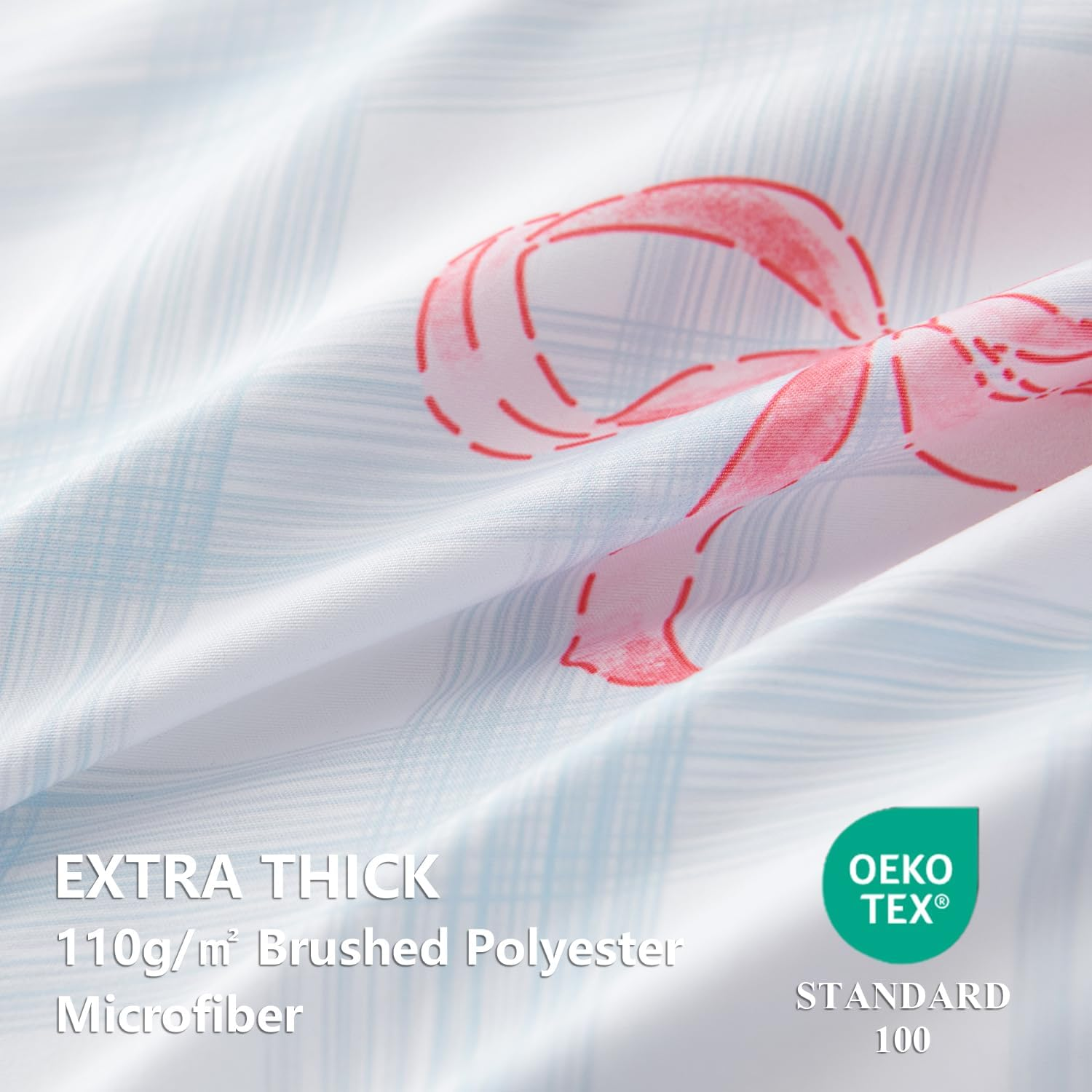 Bildenly Duvet Cover Queen Size Blue Plaid Pink Bowknot Pattern Bedding Set 3 Piece Kids Girls Kawaii Cute Romantic Soft Microfiber Reversible Comforter Cover with Zipper Closure and 2 Pillow Shams image number 5