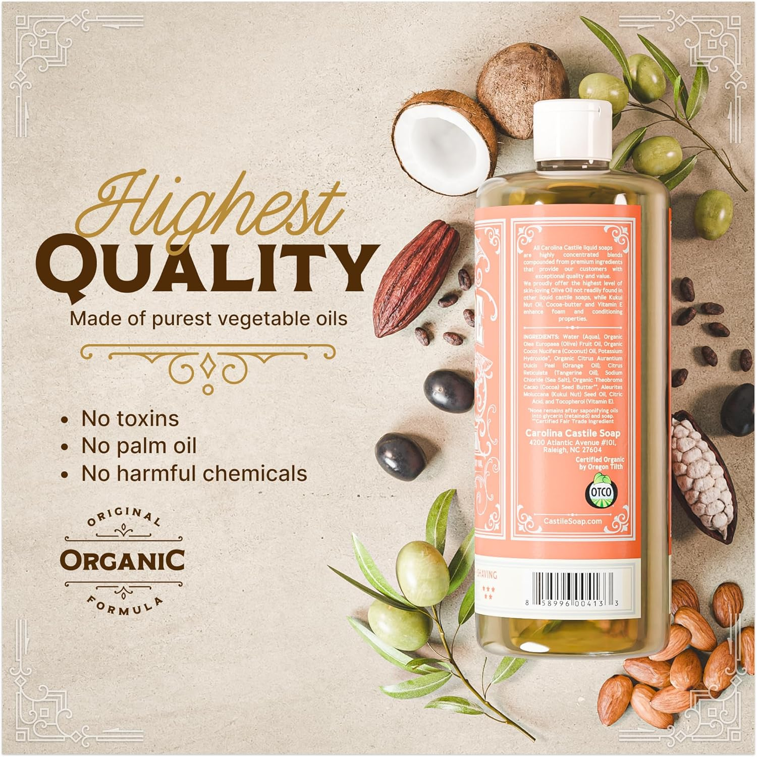 Carolina Orange Castile Soap Liquid &ndash; Skin-Softening Olive Oil Soap Organic Body Wash &ndash; Pure Castile Soap Orange Liquid Soap &ndash; Vegan Castille Soap Liquid (Orange, 1 Gallon) image number 1