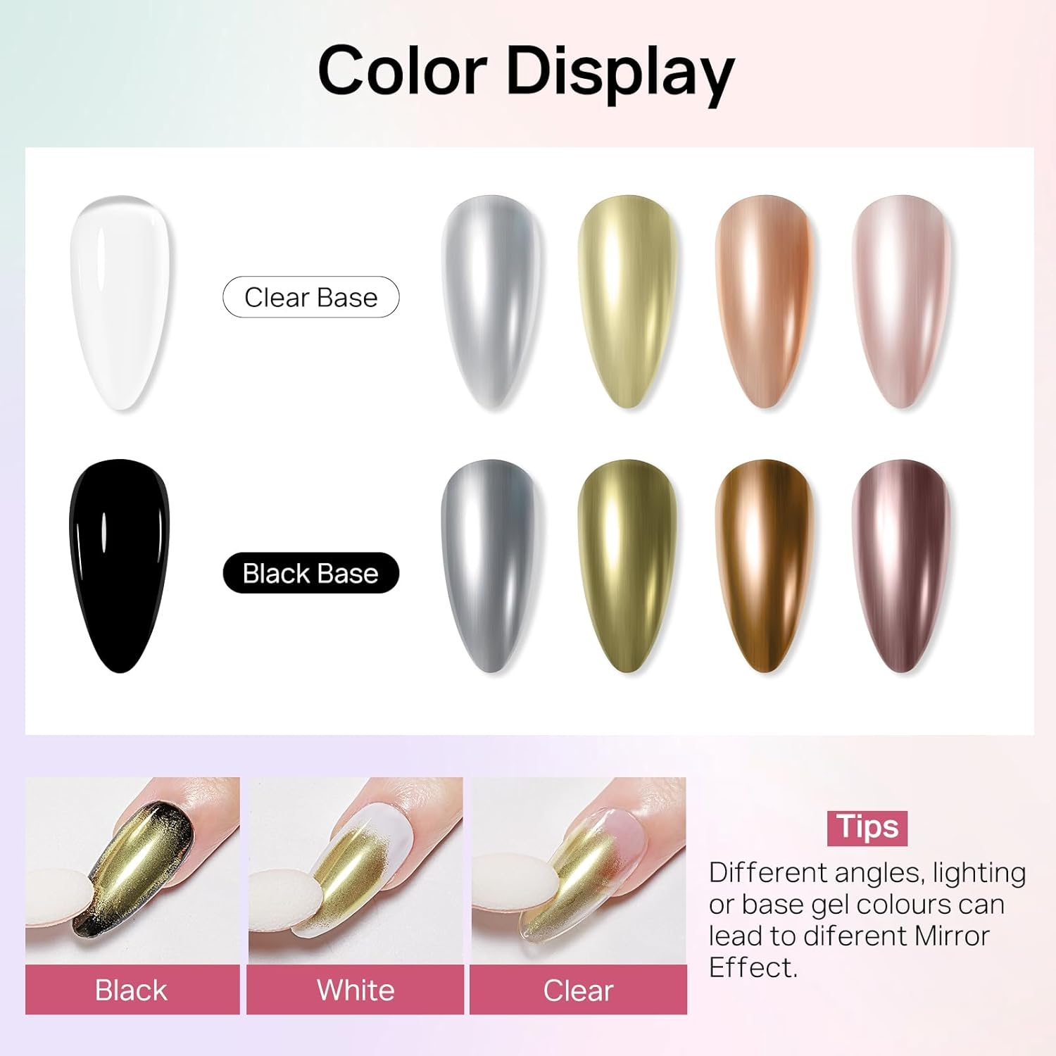 MIZHSE Chrome Nail Powder Wirh Applicators Gold Silver Mirror Effect 4 Colors Holographic Manicure Nail Art for Gel Nails Decoration Glitter Cromer Nail Powder for Home DIY Salon Use image number 6