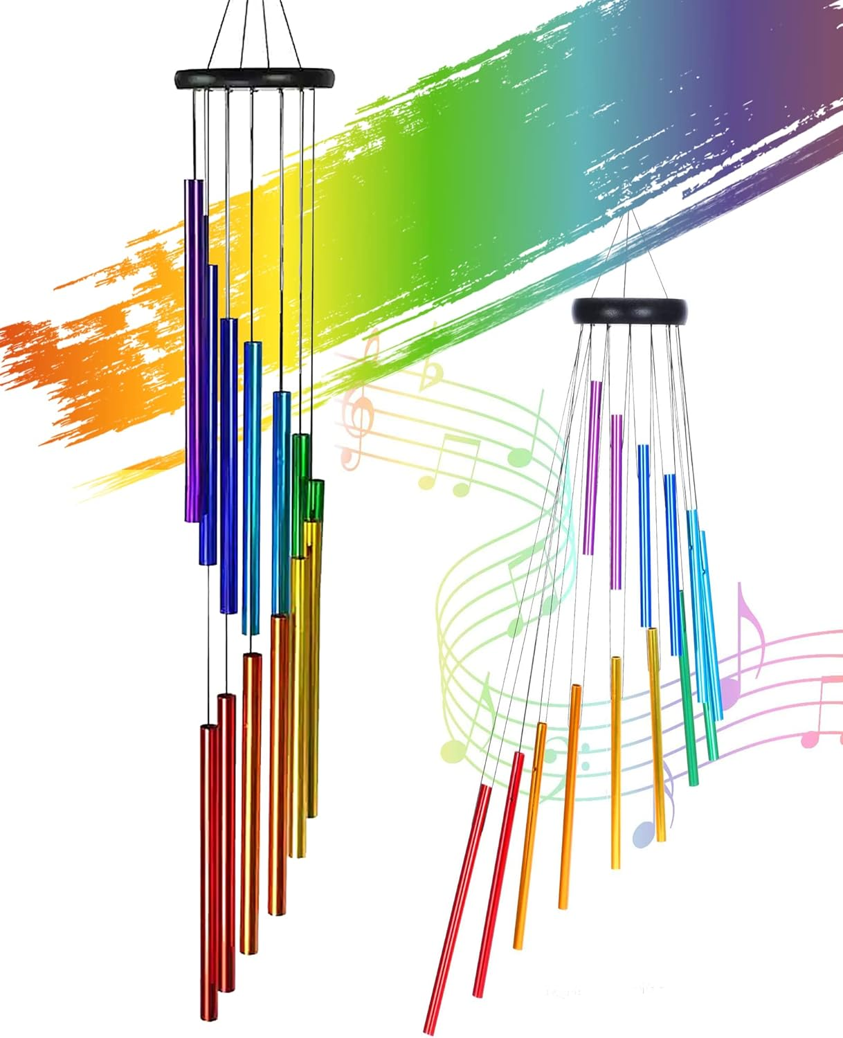 Wind Chimes Outdoor Garden Decor - Large Metal Wind Chimes Aluminum Alloy Tubes Long Windchimes with Hook for Garden Backyard Patio Home Decoration (Rainbow Color)