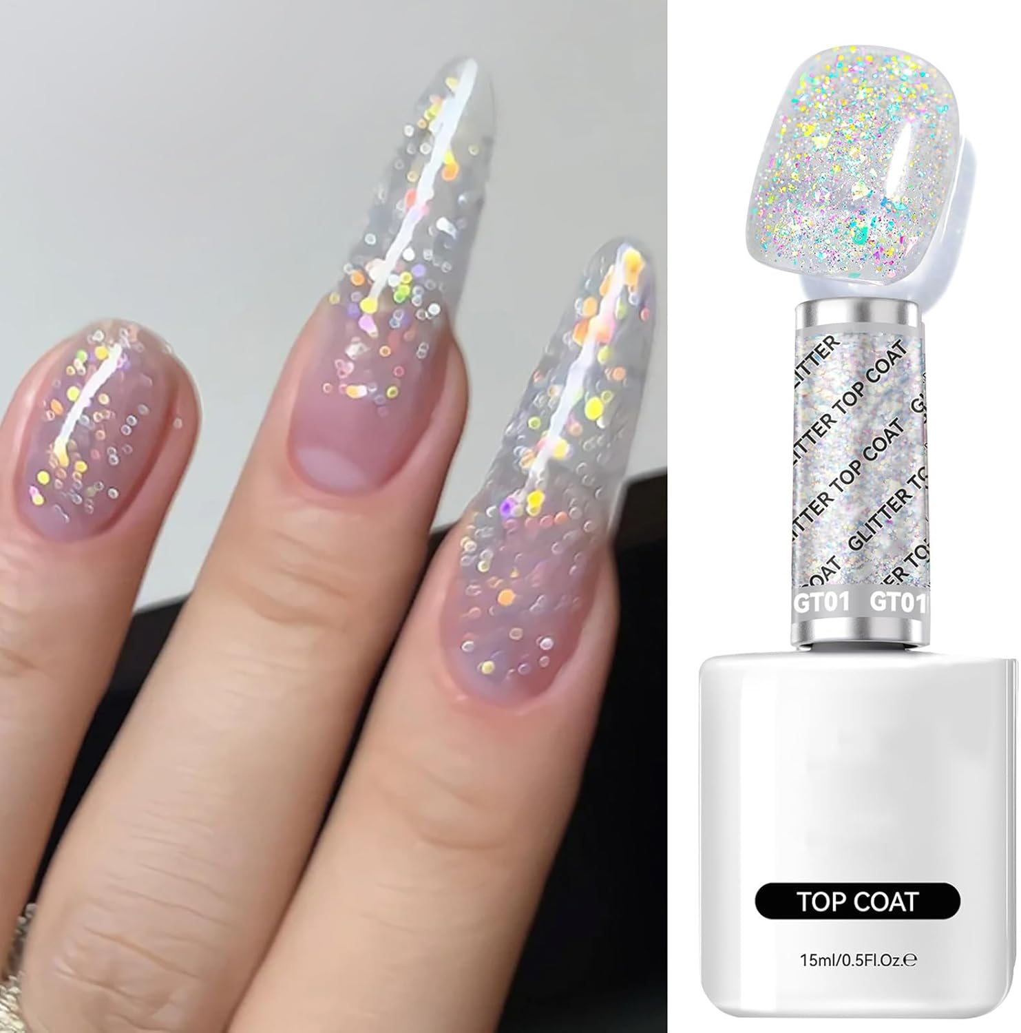 Gel Nail Polish - Glitter Top Coat | Base Coat |15Ml Soak off Gel with Glitter Shine for Long Lasting Salon Results at Home Travel Parties Compact Nail Varnish Bottle image number 3