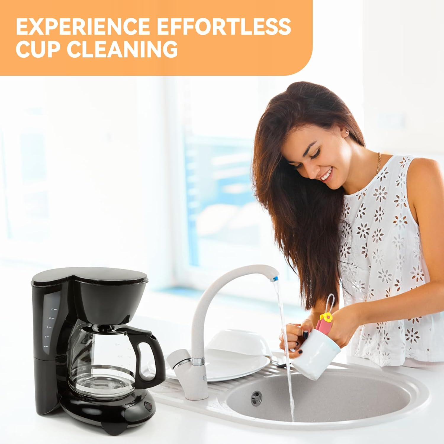 3 in 1 Cup Lid Cleaning Brush, Multifunction Crevice Cleaning Brush, Home Kitchen Crevice Cleaning Tools Flowers Blue image number 5