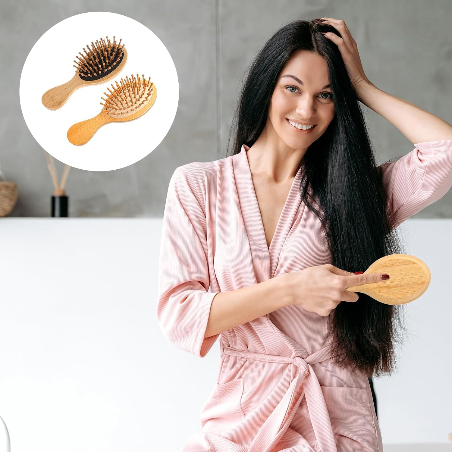 2 PCS Travel Brushes for Hair,Bamboo Brush Mini Hair Brush Anti-Static Bamboo Hair Brush Massage Scalp Detangling Brush Mini Hairbrush Natural Wooden Pocket Travel Small Hair Brushes for All Hair image number 2