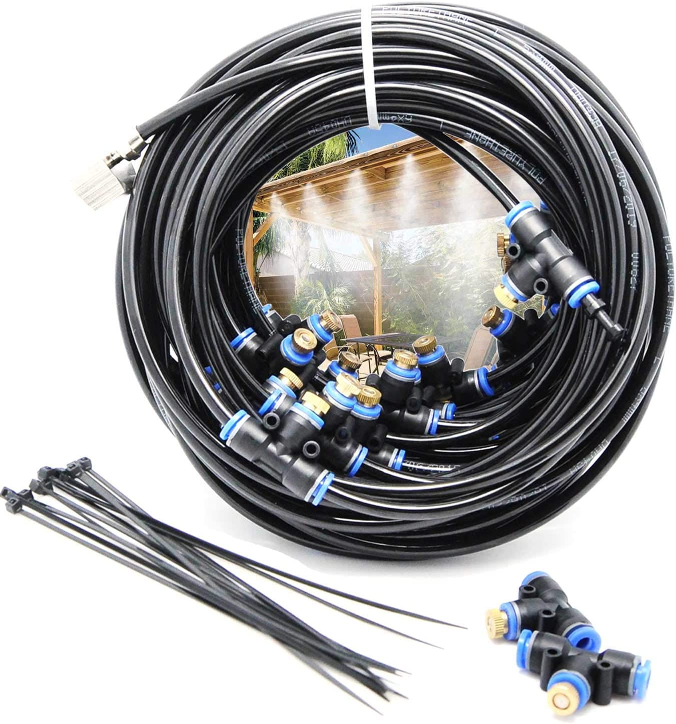 Misting Cooling System Kit 26.2FT(8M) Misting Line DIY Outdoor Mist Cooling Kit+11 Brass Nozzles Garden Misting Irrigation System for Garden Greenhouse, Flower Bed,Patio,Lawn image number 5